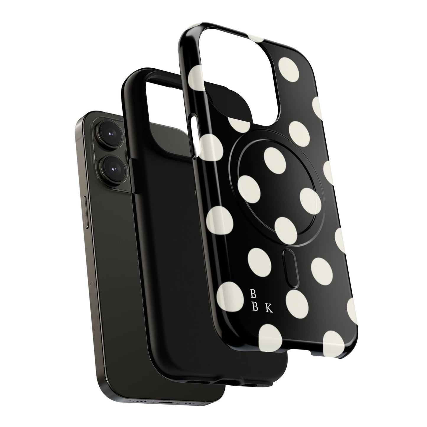 Polka Dot Tough Magnetic Phone Case — Black & White Protective MagSafe Case