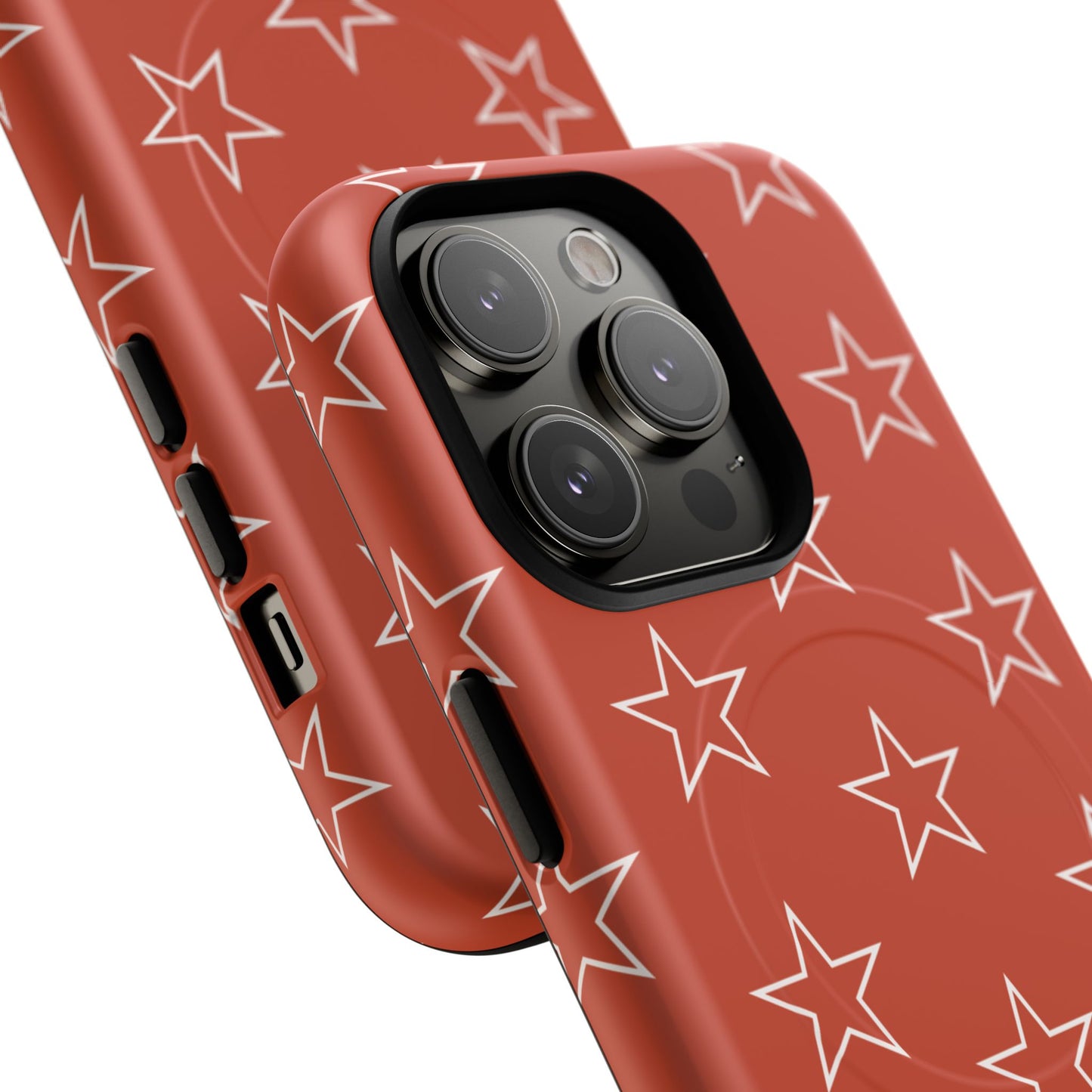 Star Pattern Tough Magnetic Phone Case — Rust Red Protective iPhone Cover