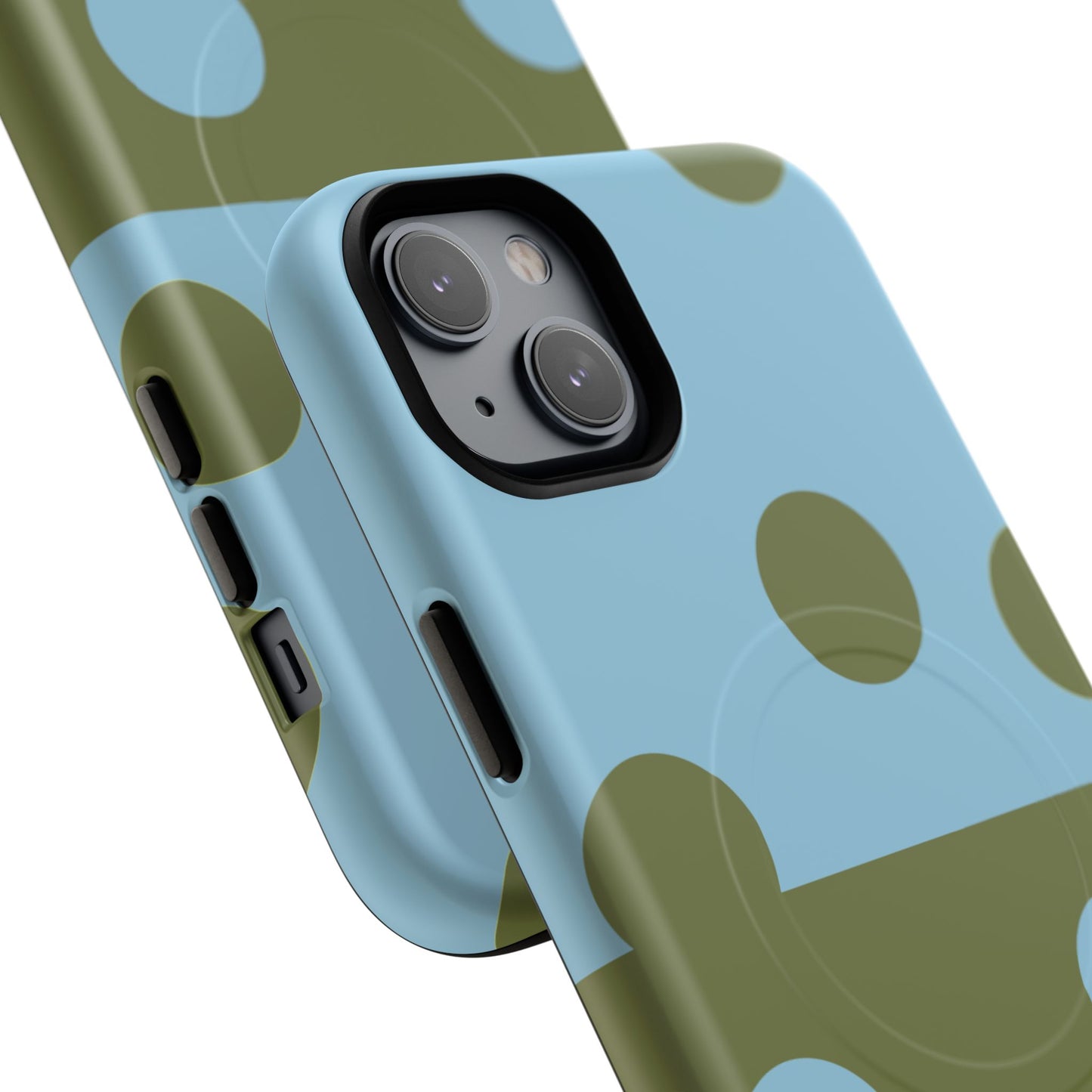 Polka Dot Magnetic Phone Case — Blue & Olive Protective Snap-On Cover