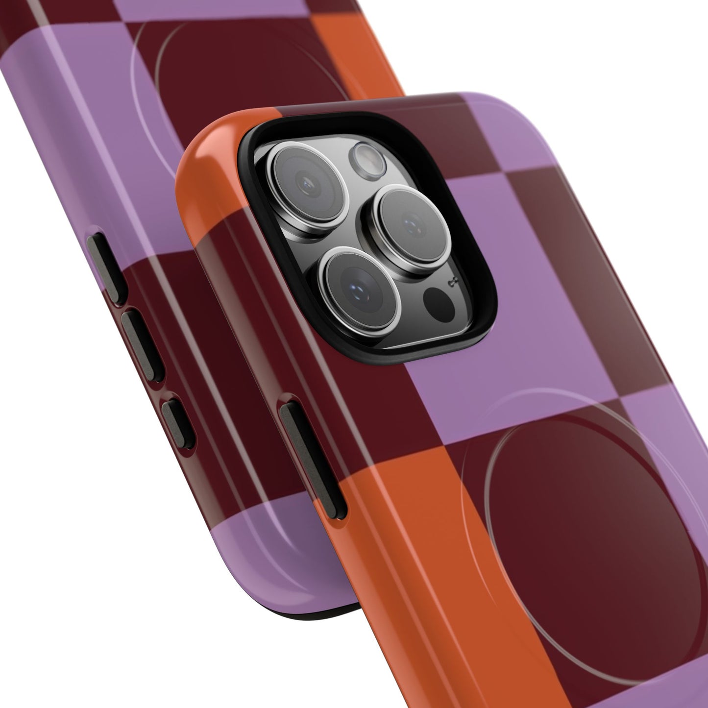 Retro Checker Magnetic Phone Case — Purple & Terracotta Geometric Protection