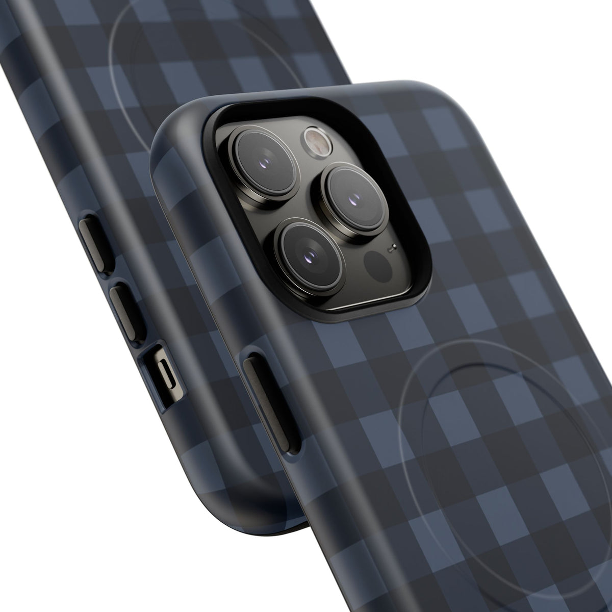 Plaid Magnetic Phone Case — Navy Buffalo Check Tough MagSafe-Compatible Case