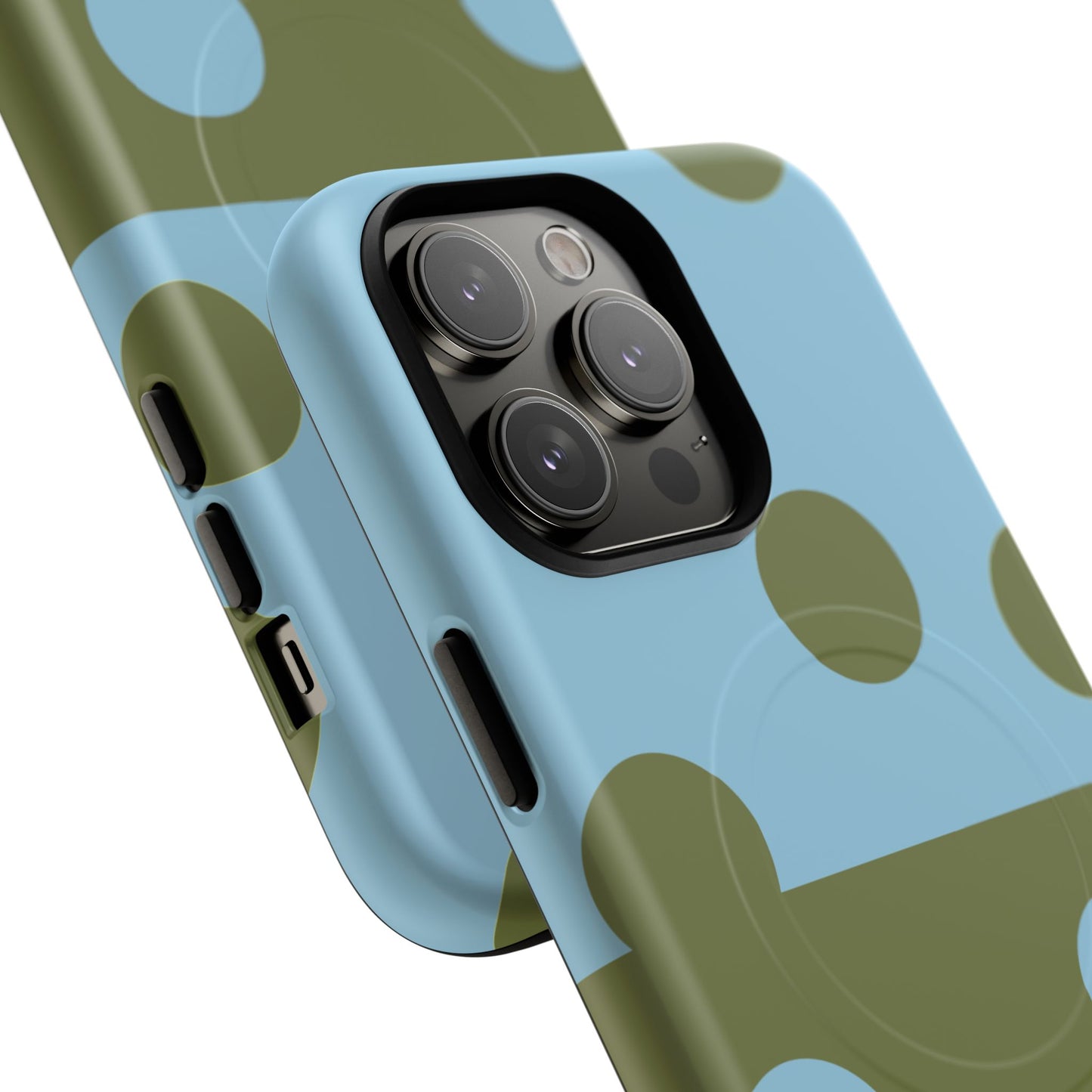 Polka Dot Magnetic Phone Case — Blue & Olive Protective Snap-On Cover