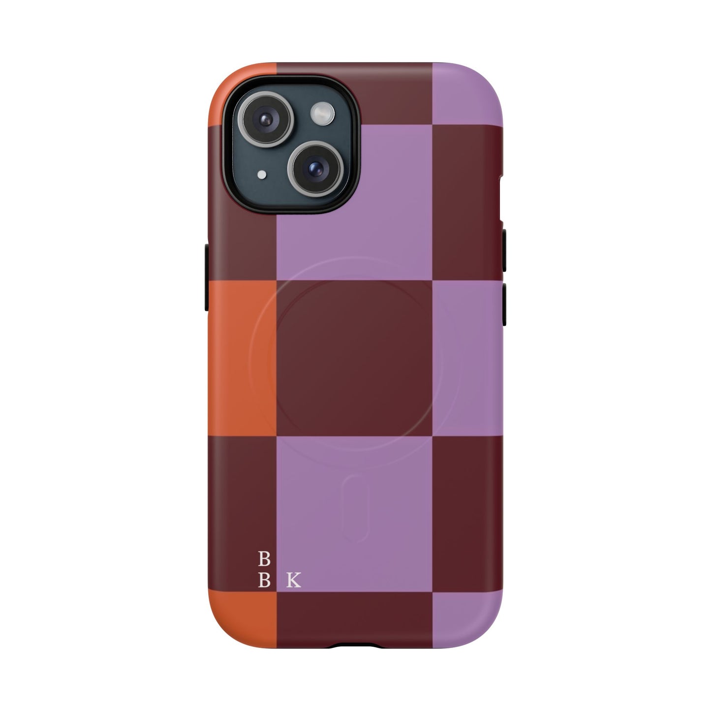 Retro Checker Magnetic Phone Case — Purple & Terracotta Geometric Protection