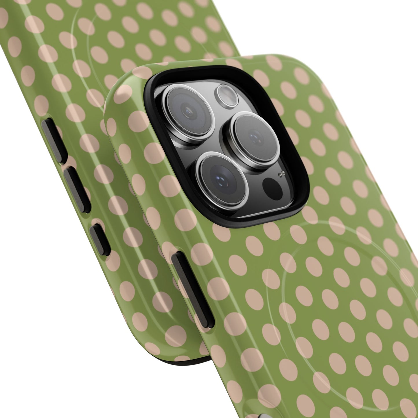 Polka Dot Magnetic Phone Case – Olive Green & Blush Dot Protective Cover