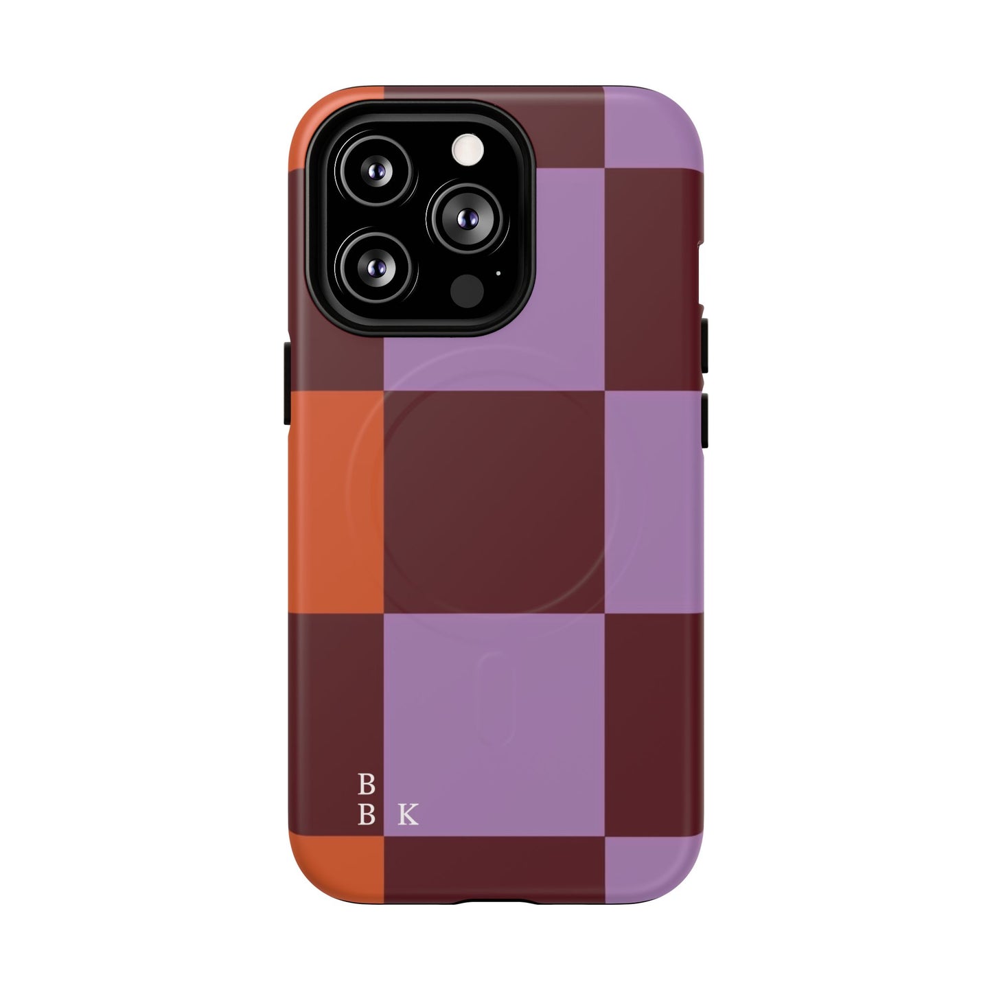 Retro Checker Magnetic Phone Case — Purple & Terracotta Geometric Protection