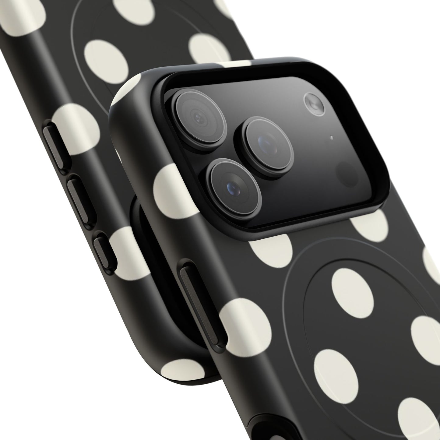 Polka Dot Tough Magnetic Phone Case — Black & White Protective MagSafe Case