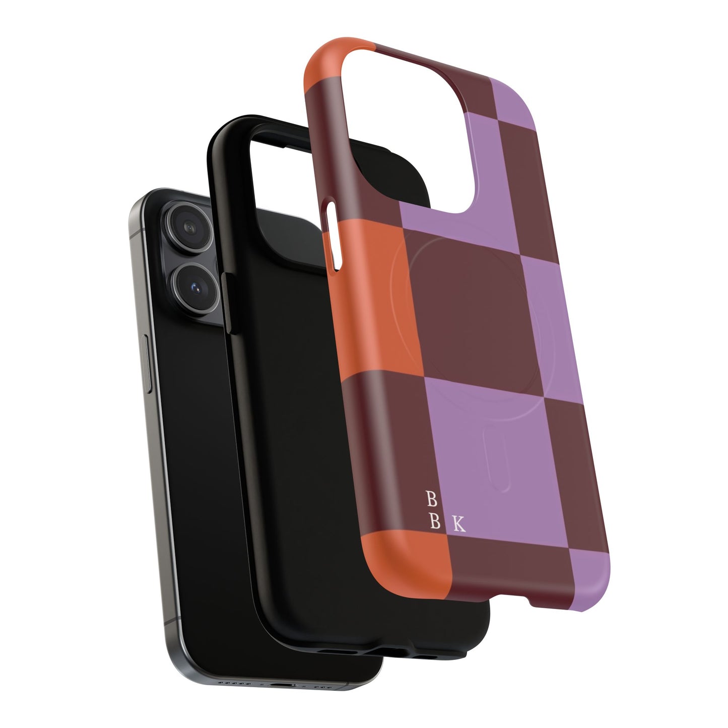 Retro Checker Magnetic Phone Case — Purple & Terracotta Geometric Protection