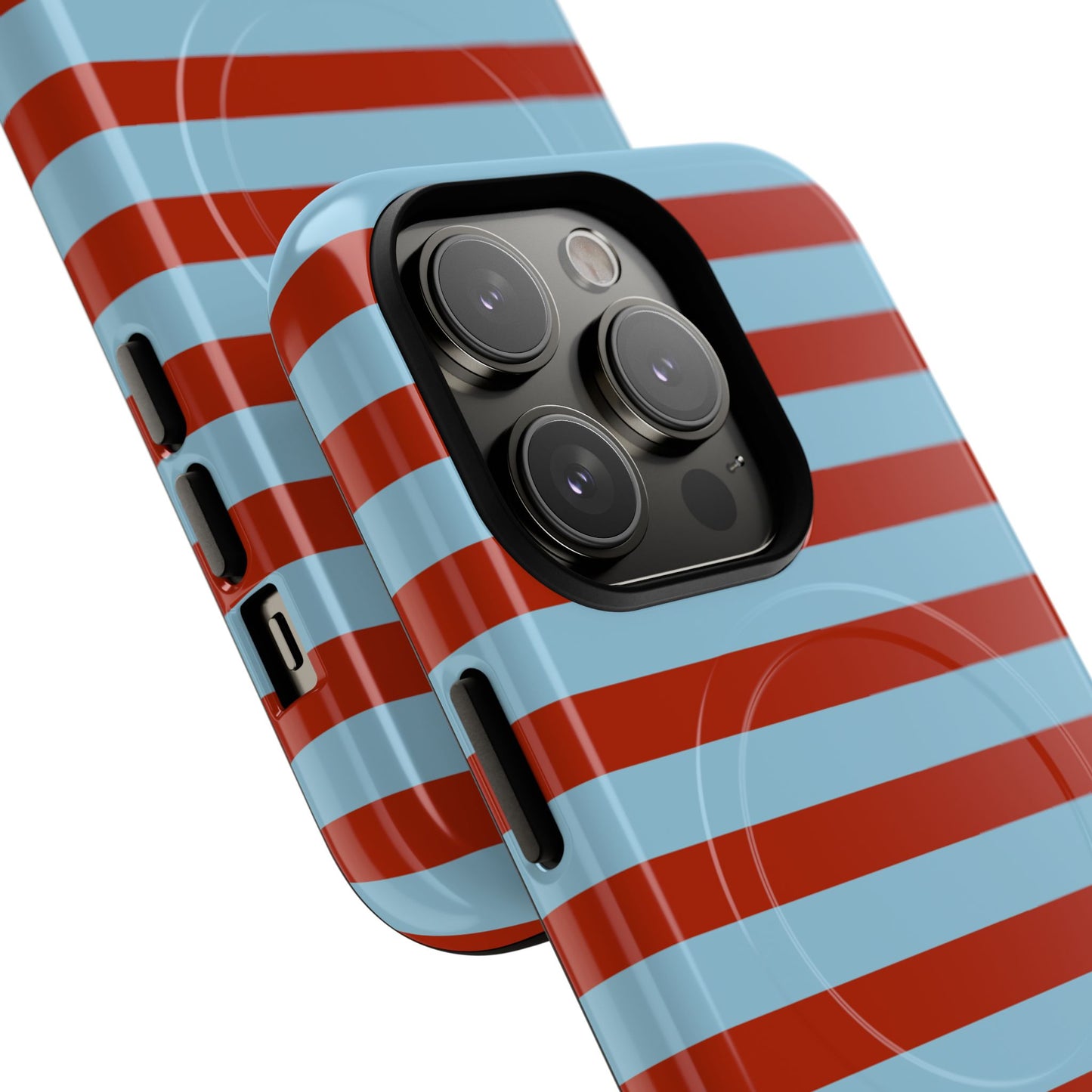 Striped Tough Magnetic Phone Case — Retro Red & Sky Blue