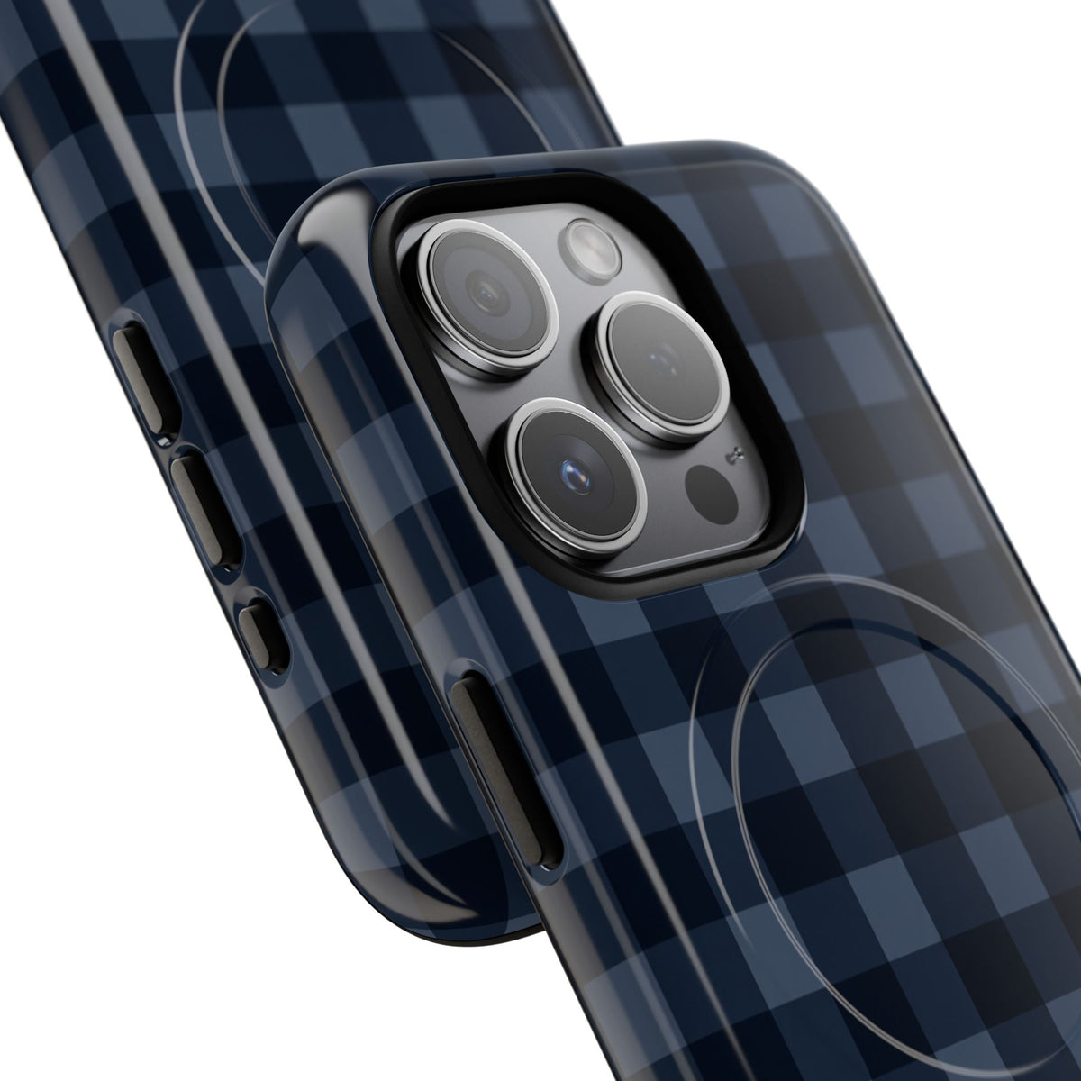 Plaid Magnetic Phone Case — Navy Buffalo Check Tough MagSafe-Compatible Case