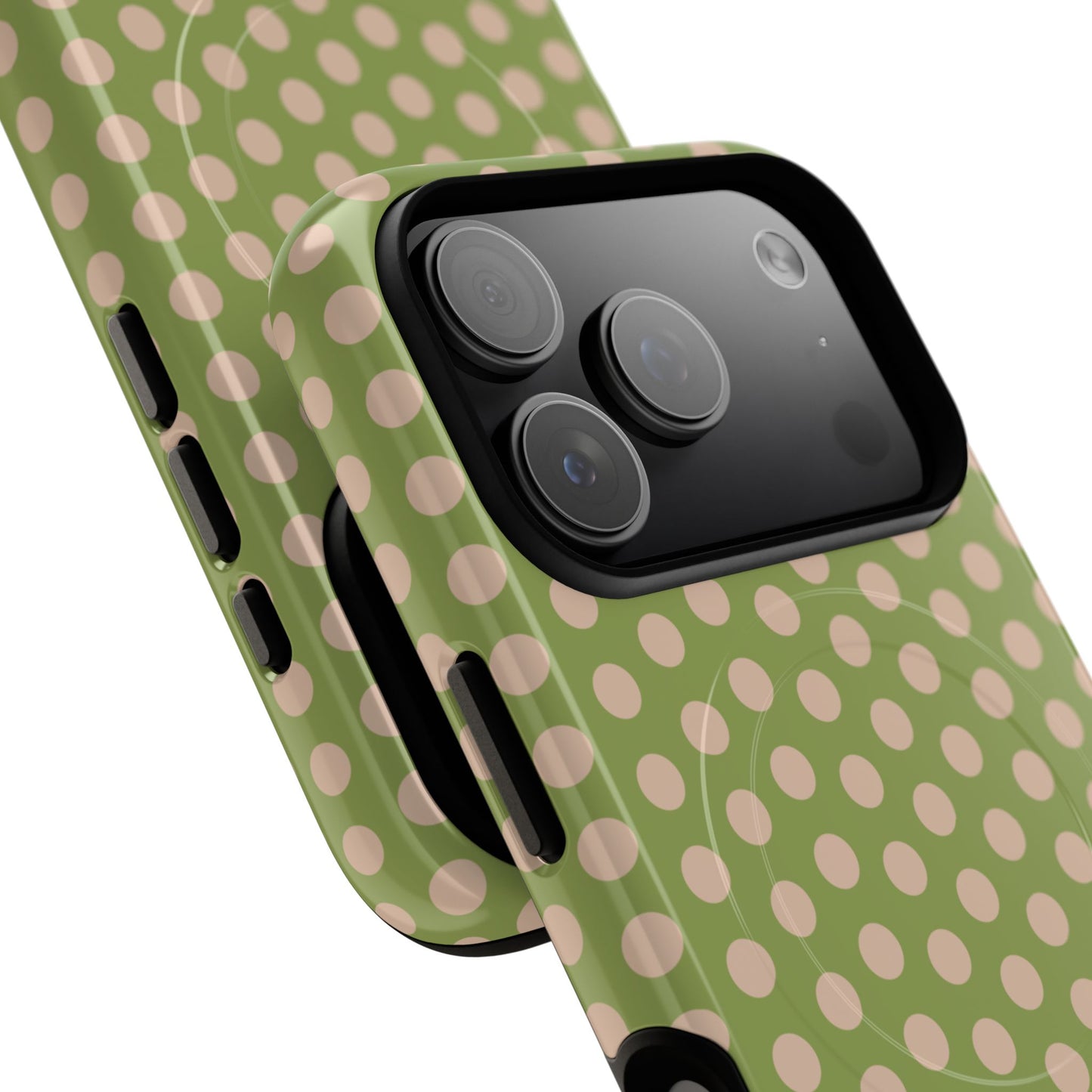 Polka Dot Magnetic Phone Case – Olive Green & Blush Dot Protective Cover