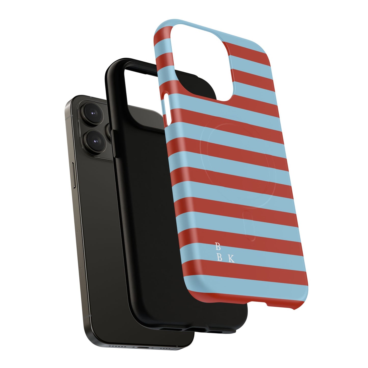 Striped Tough Magnetic Phone Case — Retro Red & Sky Blue
