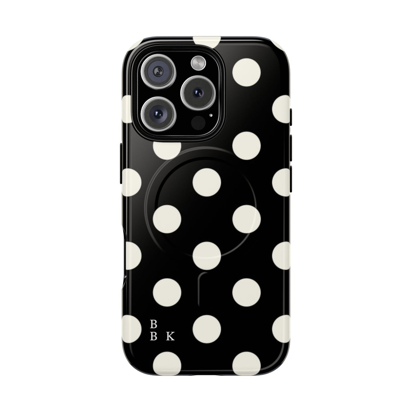 Polka Dot Tough Magnetic Phone Case — Black & White Protective MagSafe Case