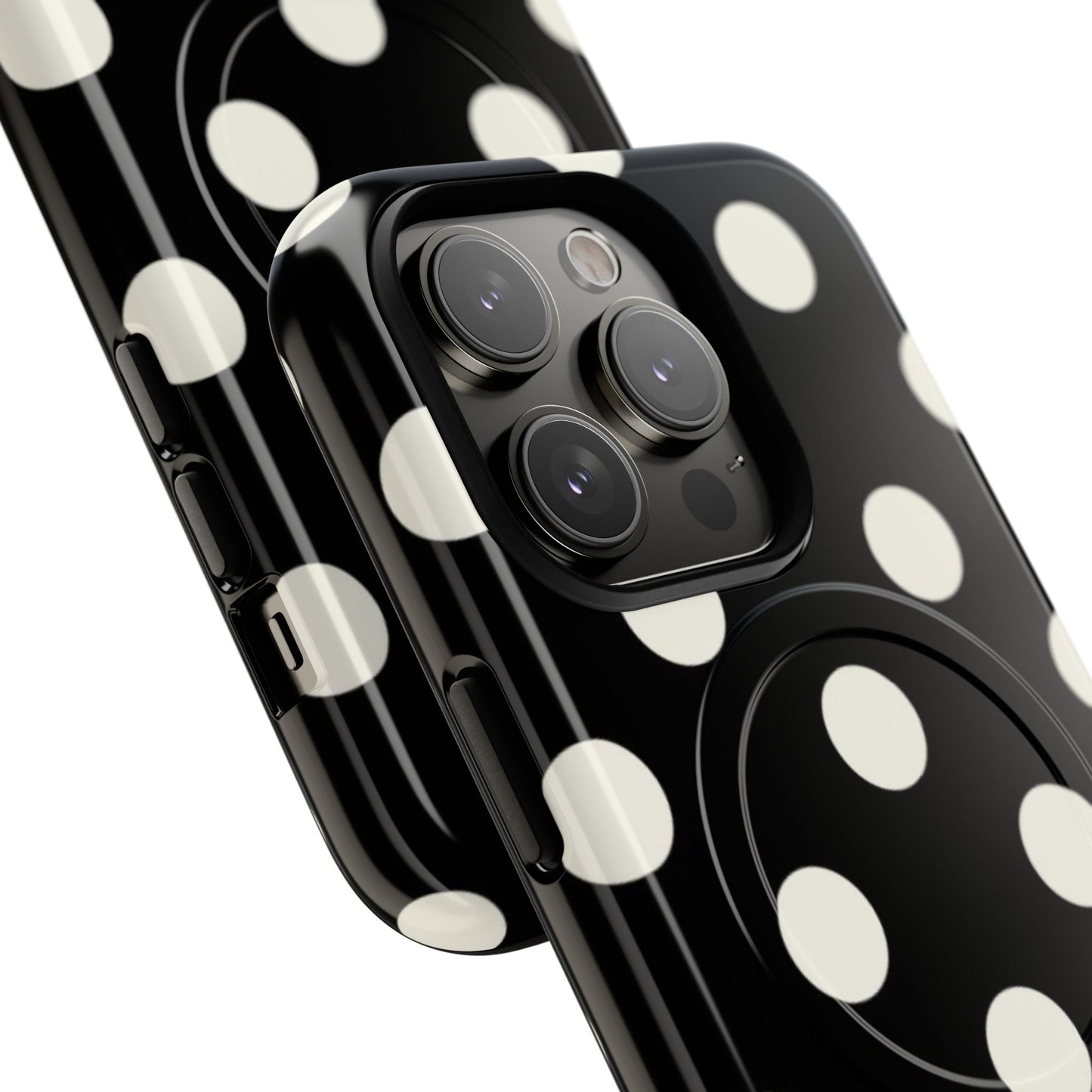 Polka Dot Tough Magnetic Phone Case — Black & White Protective MagSafe Case