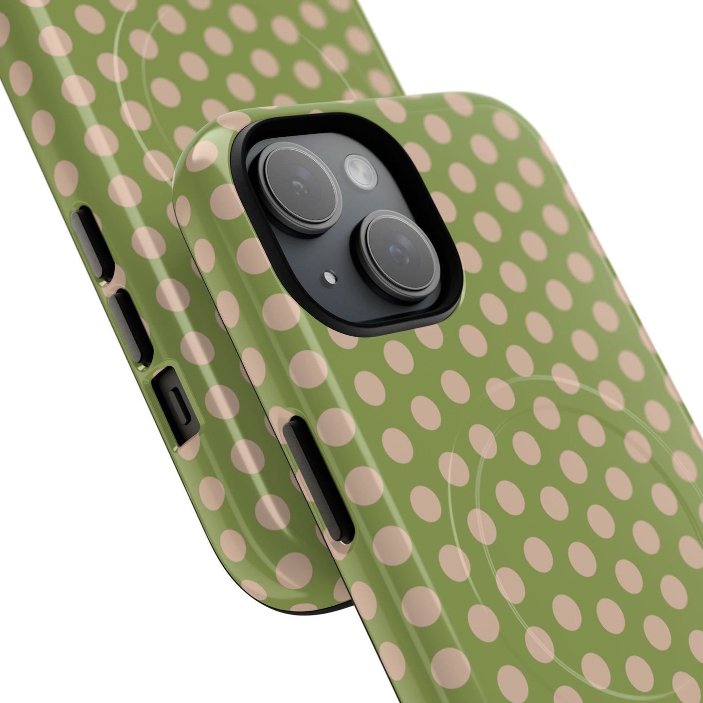 Polka Dot Magnetic Phone Case – Olive Green & Blush Dot Protective Cover