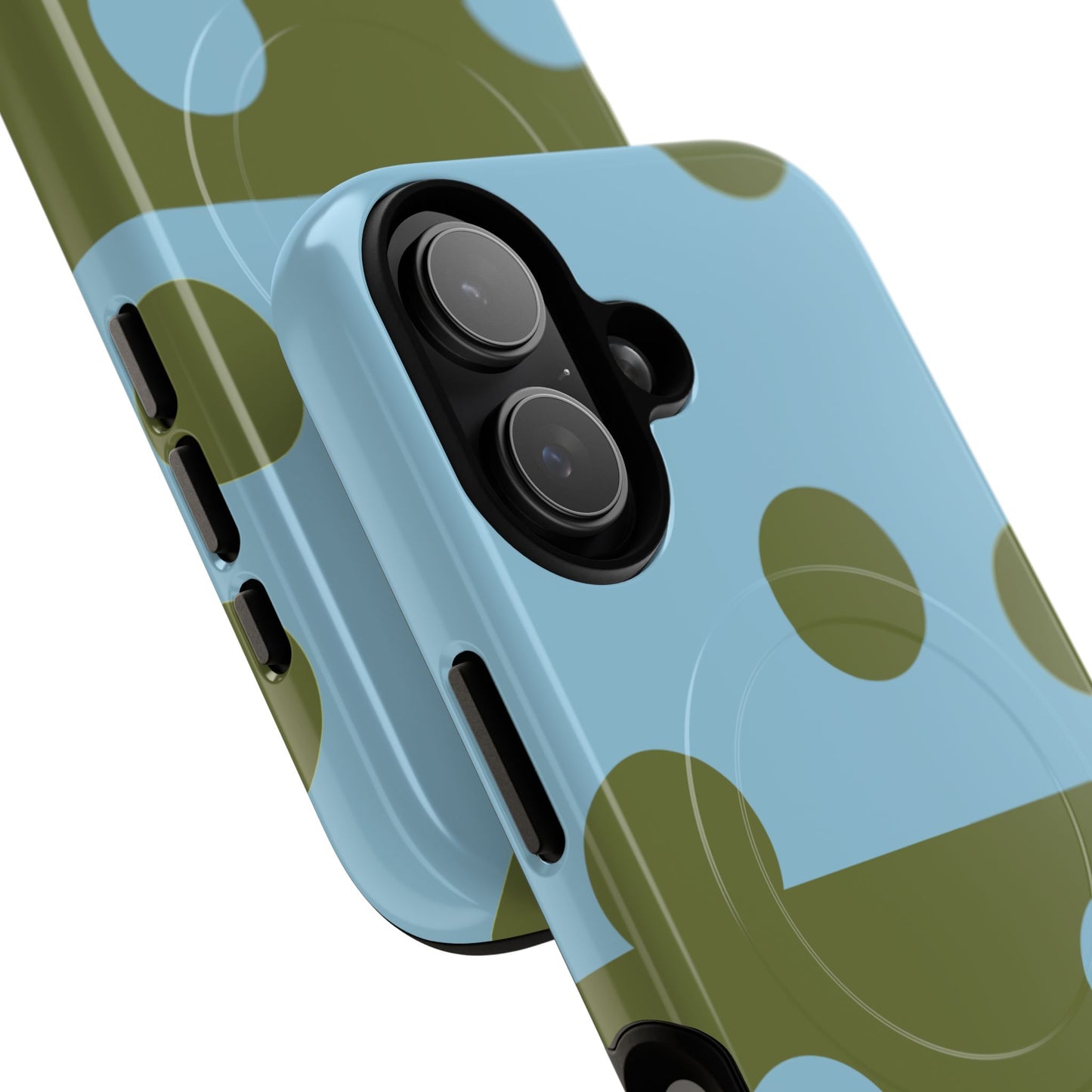 Polka Dot Magnetic Phone Case — Blue & Olive Protective Snap-On Cover