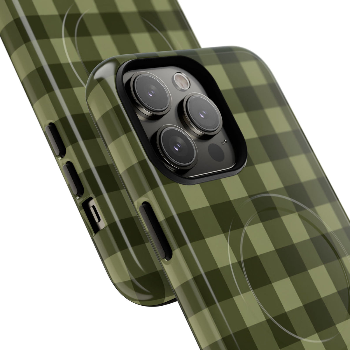 Green Buffalo Plaid Magnetic Phone Case — Tough Protective MagSafe-Compatible Case