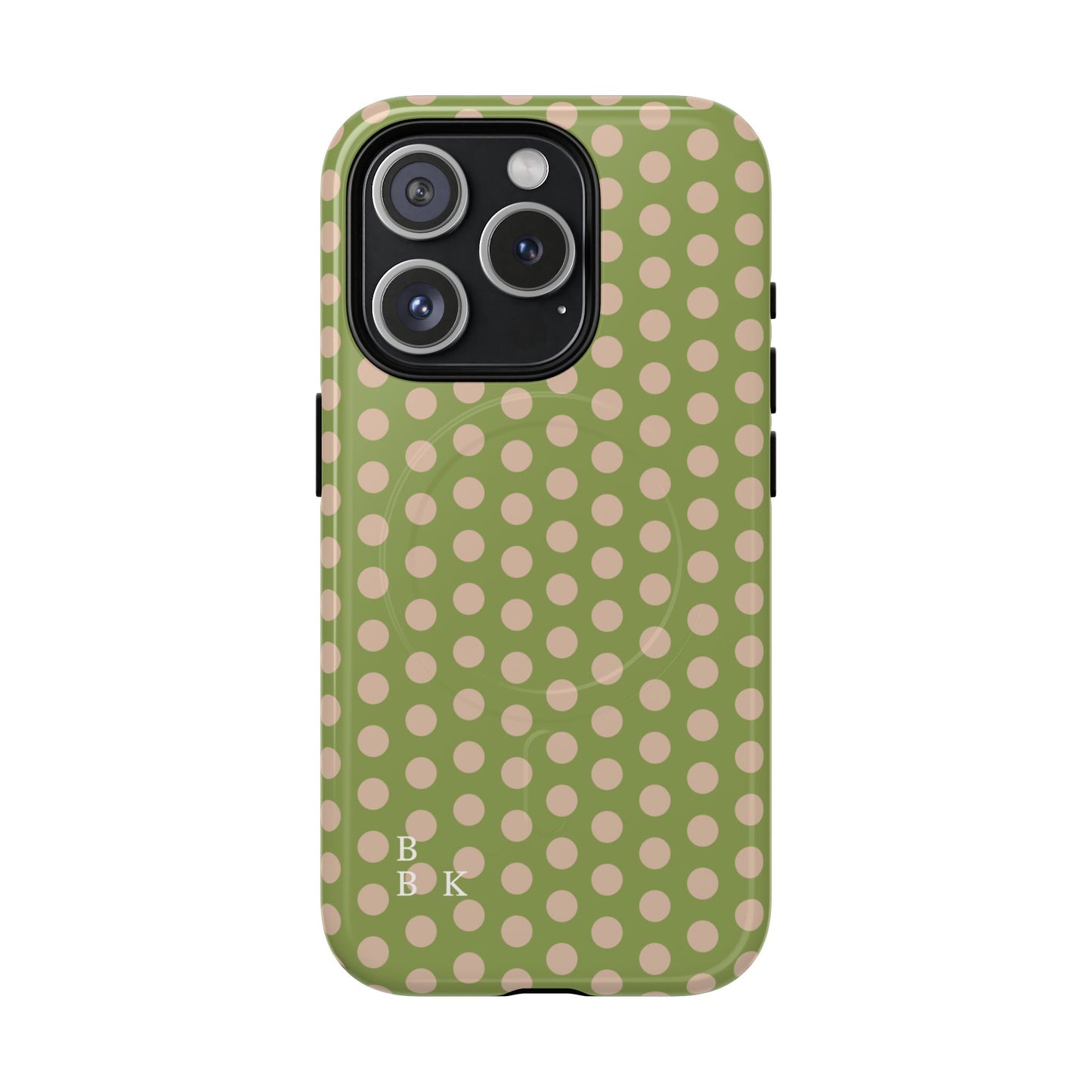 Polka Dot Magnetic Phone Case – Olive Green & Blush Dot Protective Cover