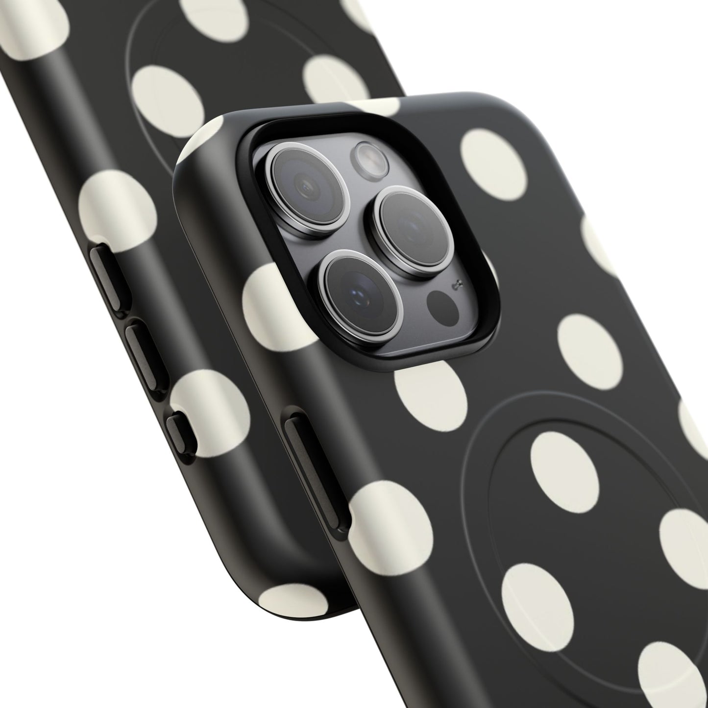 Polka Dot Tough Magnetic Phone Case — Black & White Protective MagSafe Case