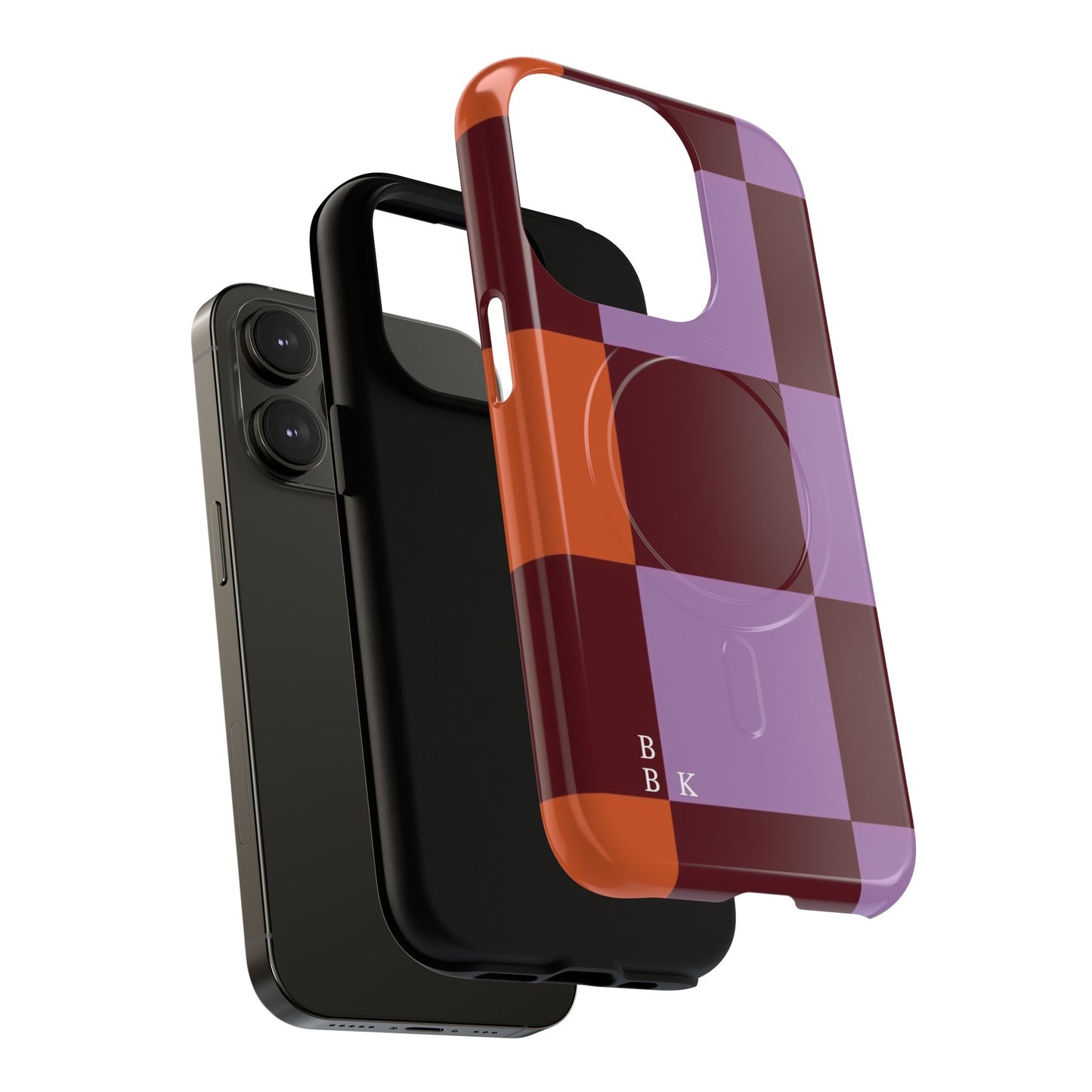 Retro Checker Magnetic Phone Case — Purple & Terracotta Geometric Protection