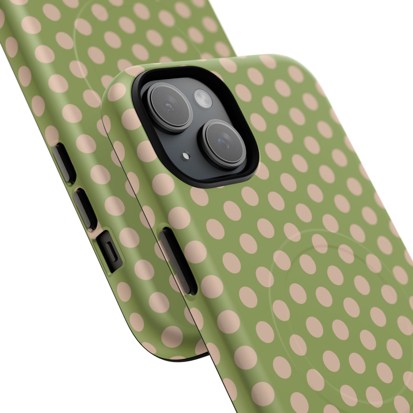 Polka Dot Magnetic Phone Case – Olive Green & Blush Dot Protective Cover