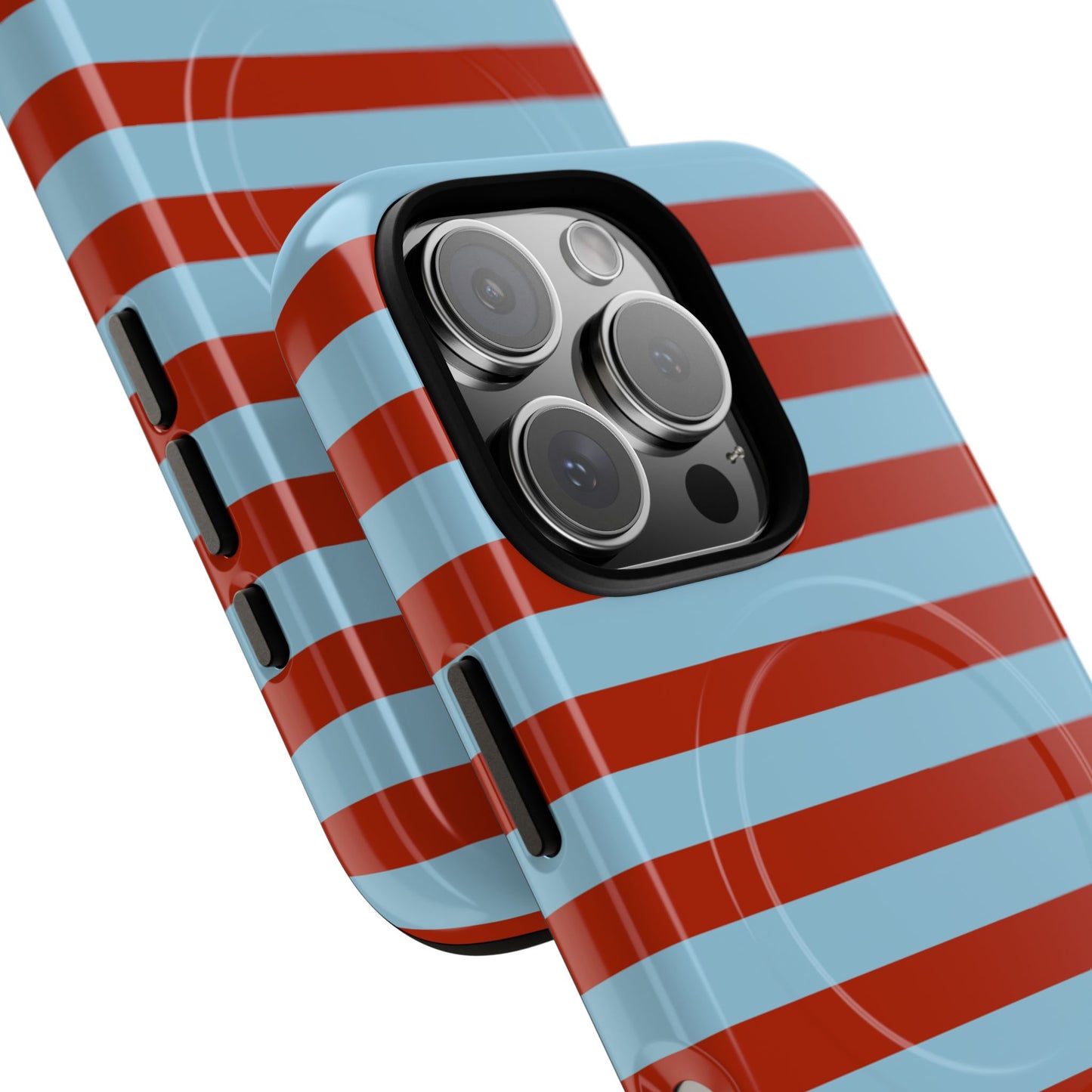 Striped Tough Magnetic Phone Case — Retro Red & Sky Blue