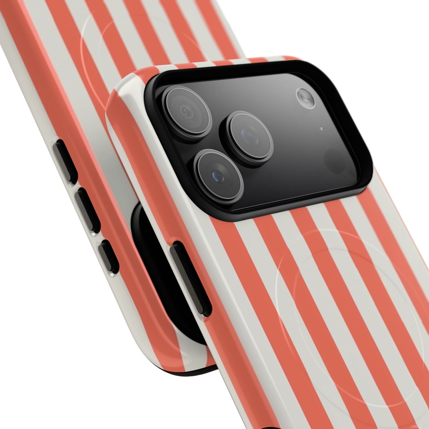 Striped Coral Magnetic Phone Case — Slim Protective Case with Vertical Red-White Stripes