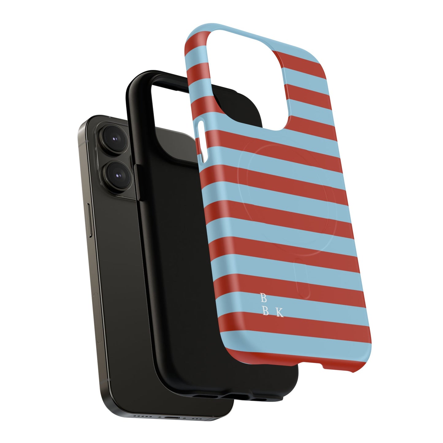 Striped Tough Magnetic Phone Case — Retro Red & Sky Blue