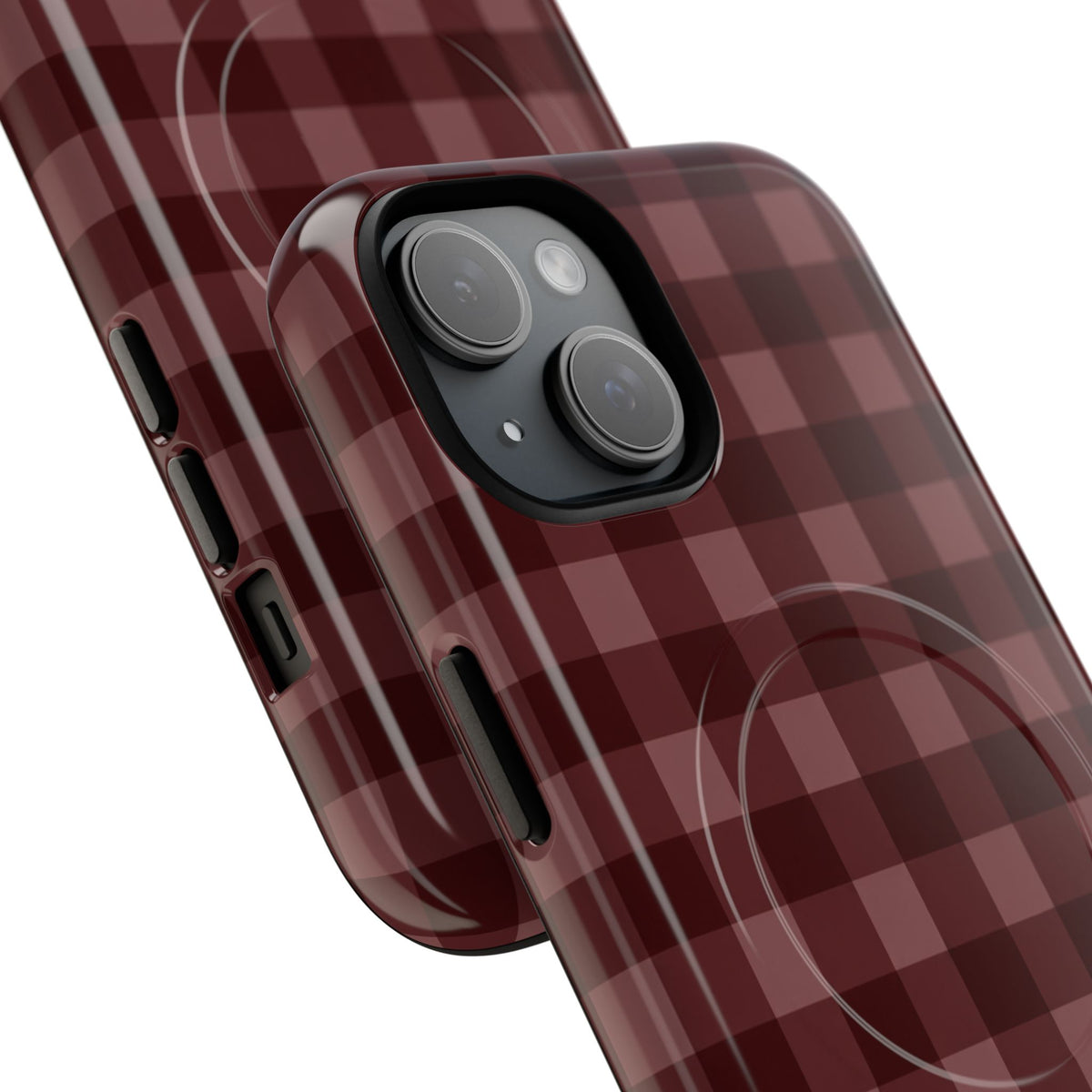 Plaid Magnetic Phone Case — Burgundy Buffalo Check Tough Protective Cover