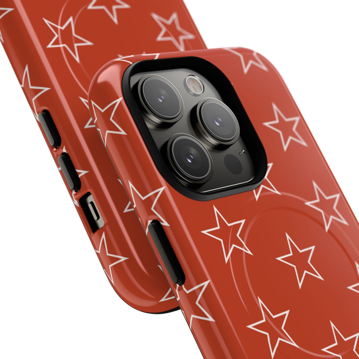 Star Pattern Tough Magnetic Phone Case — Rust Red Protective iPhone Cover