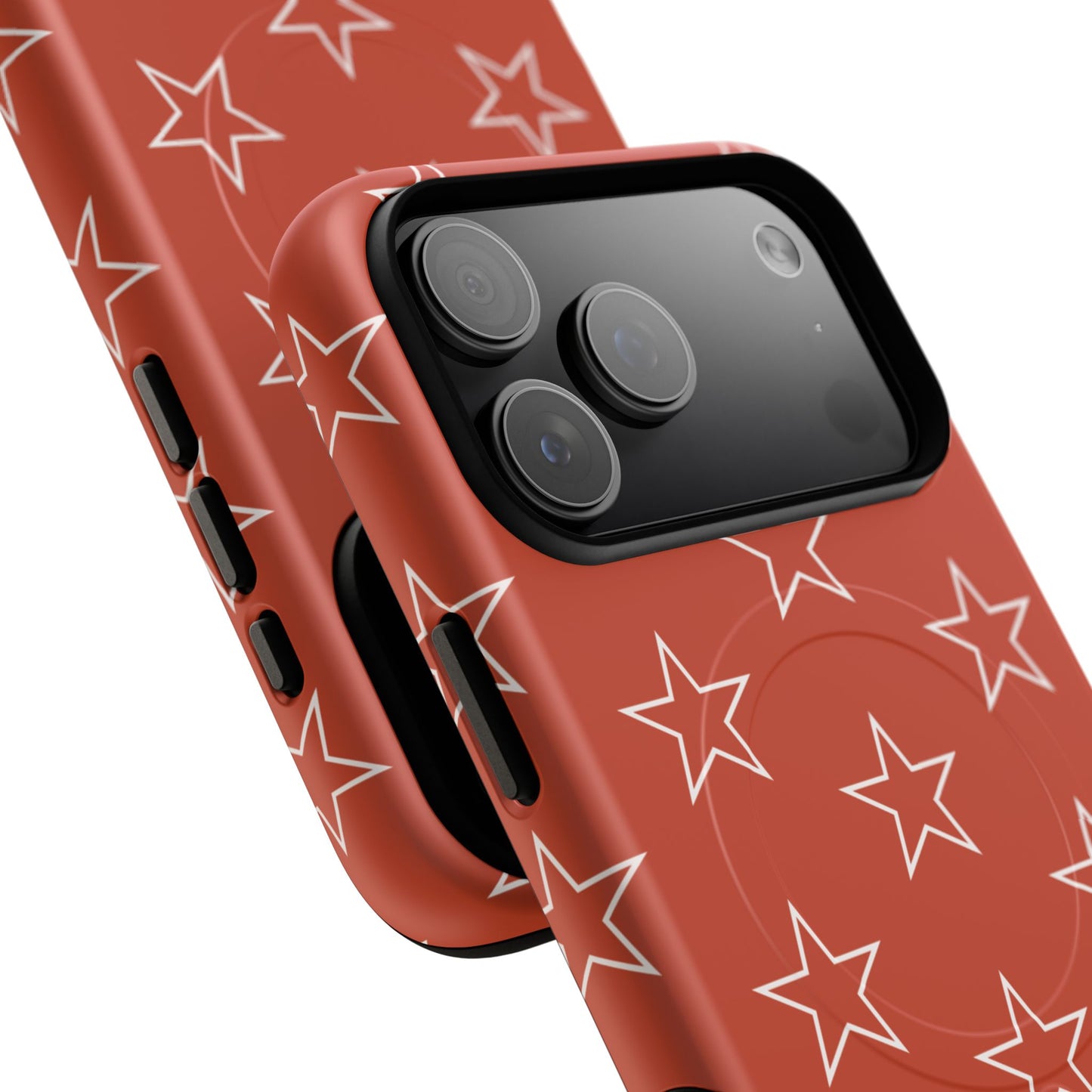 Star Pattern Tough Magnetic Phone Case — Rust Red Protective iPhone Cover