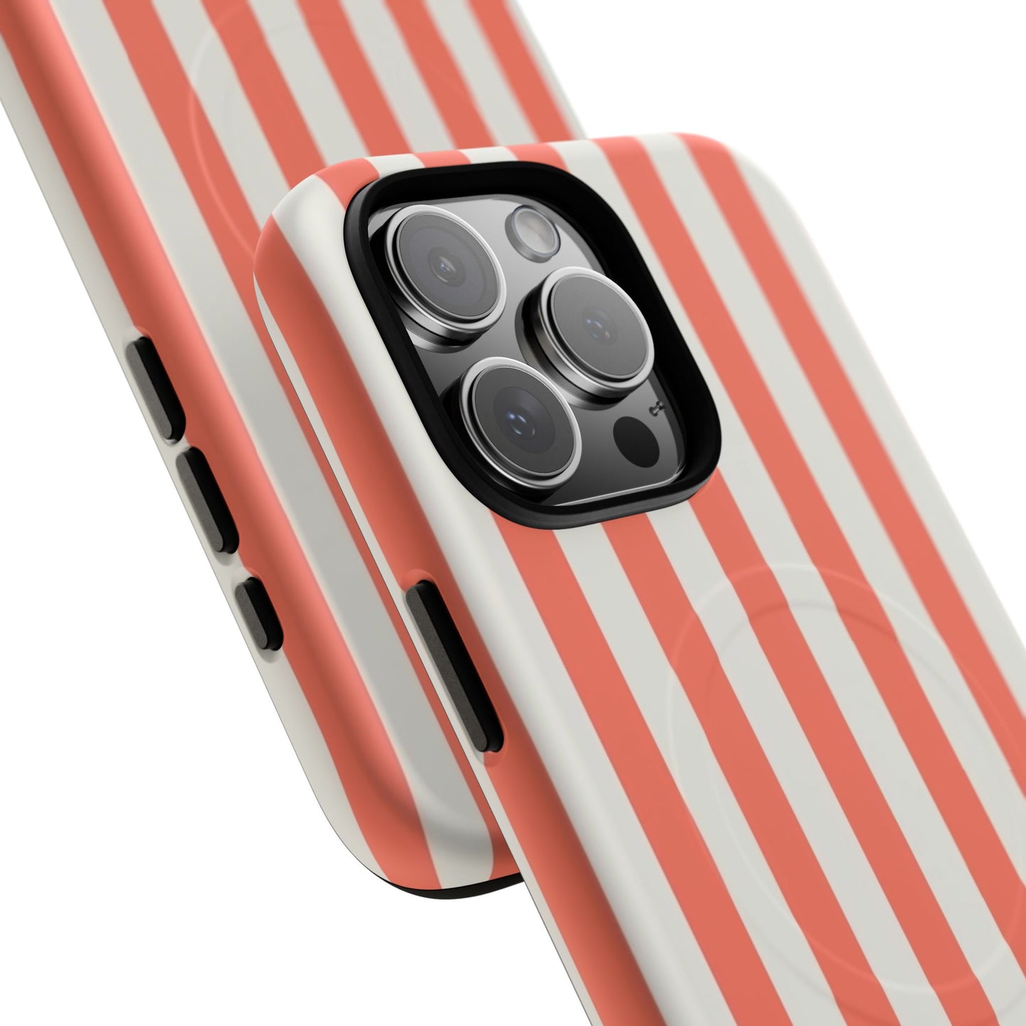 Striped Coral Magnetic Phone Case — Slim Protective Case with Vertical Red-White Stripes