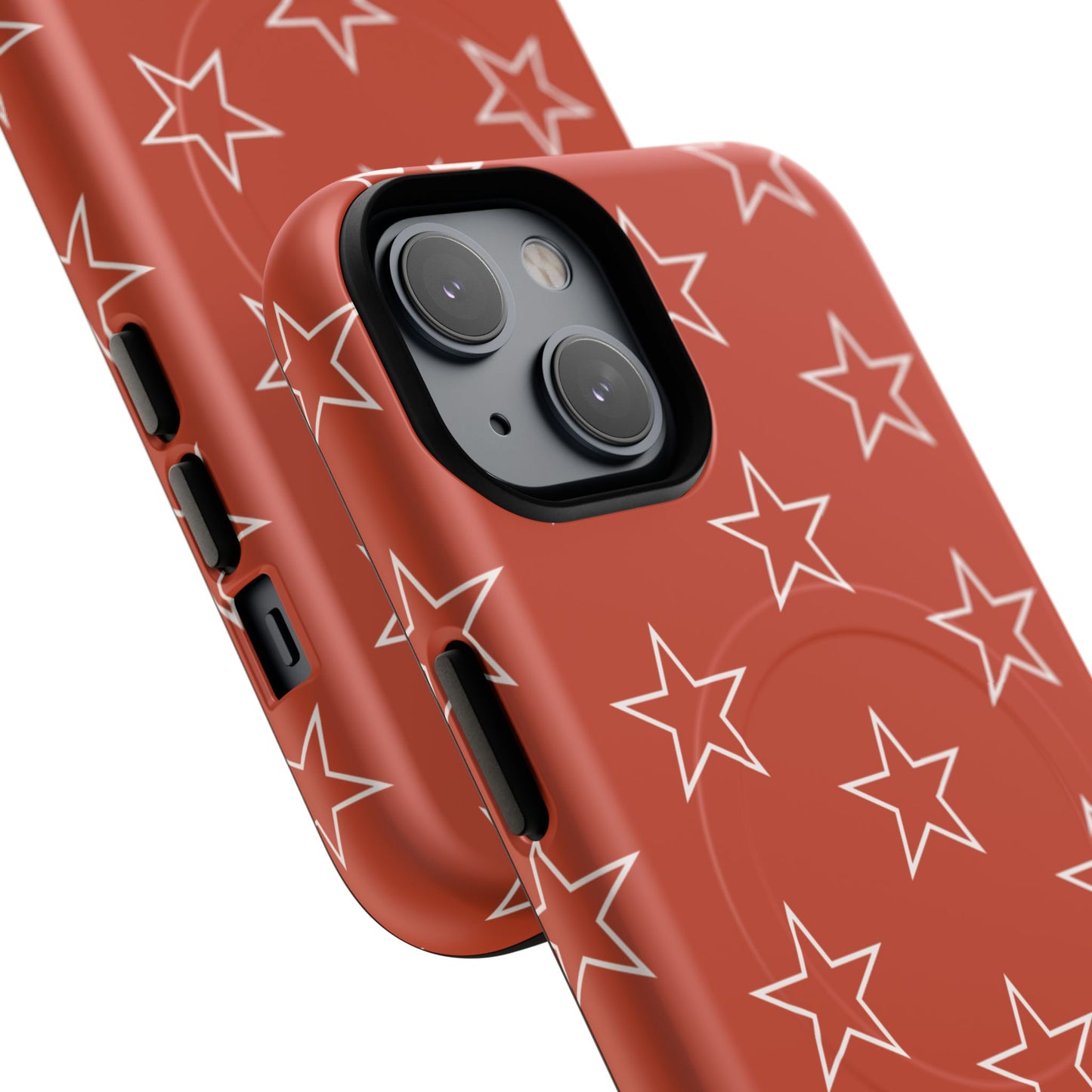 Star Pattern Tough Magnetic Phone Case — Rust Red Protective iPhone Cover