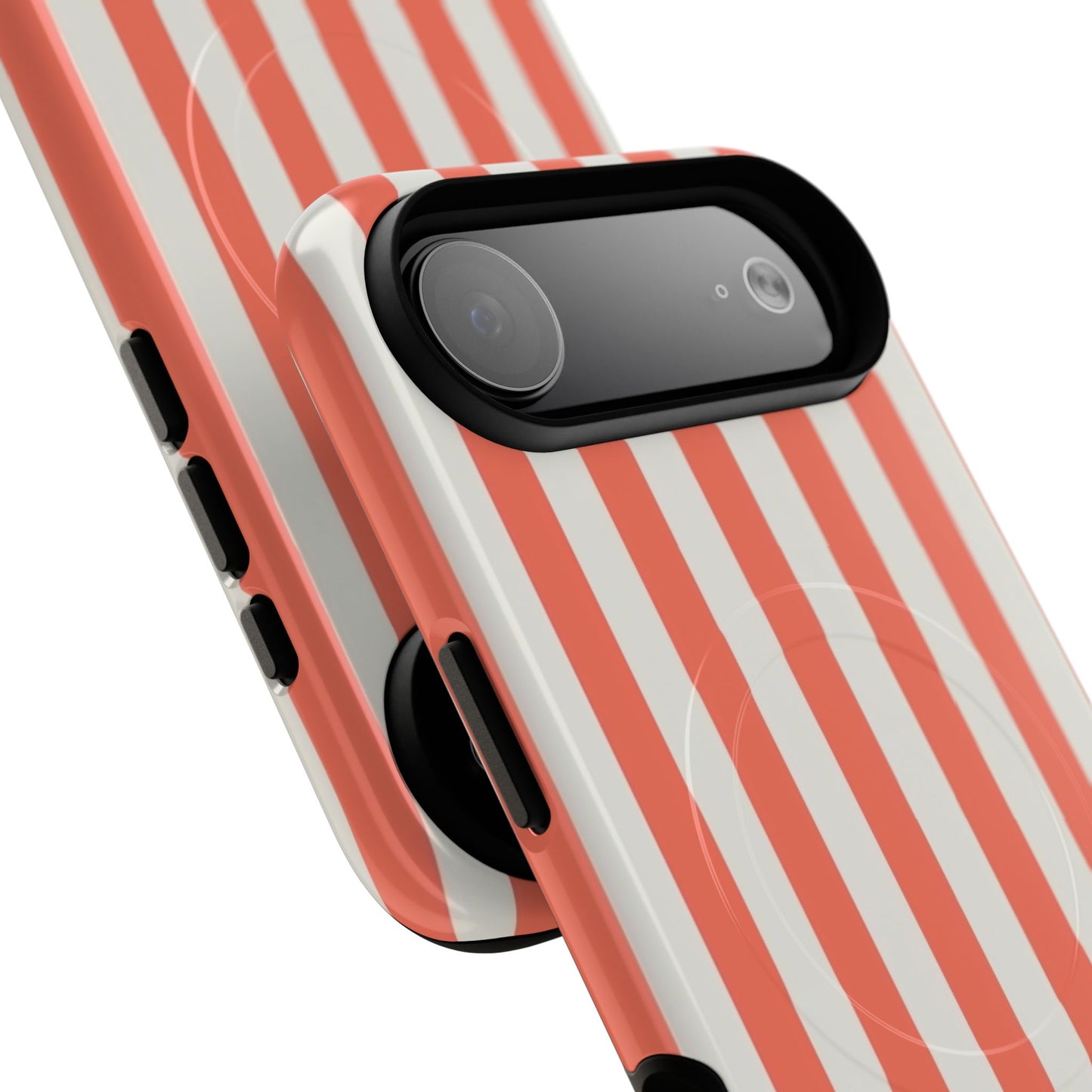 Striped Coral Magnetic Phone Case — Slim Protective Case with Vertical Red-White Stripes