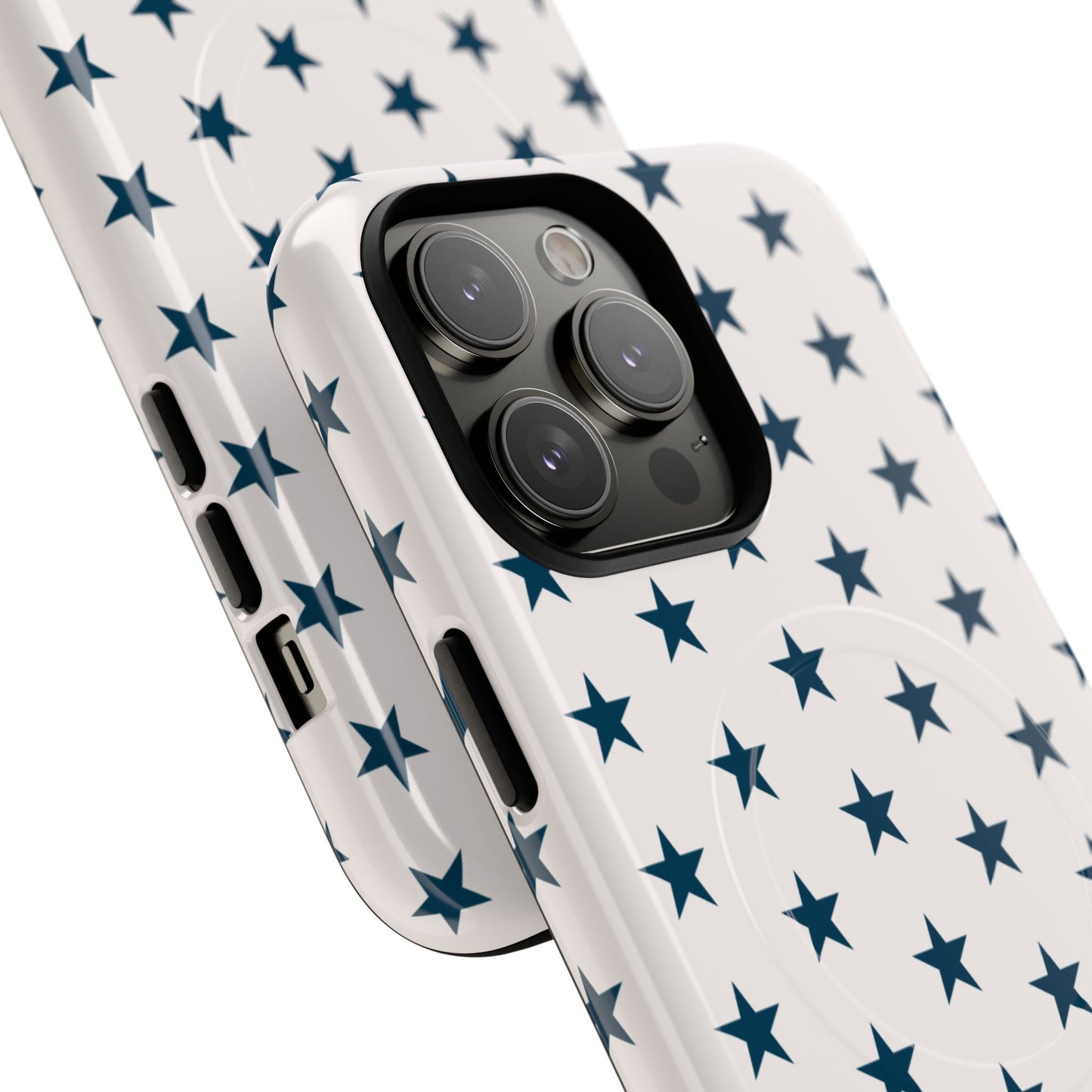 Star Pattern Tough Magnetic Phone Case — Navy Stars on White