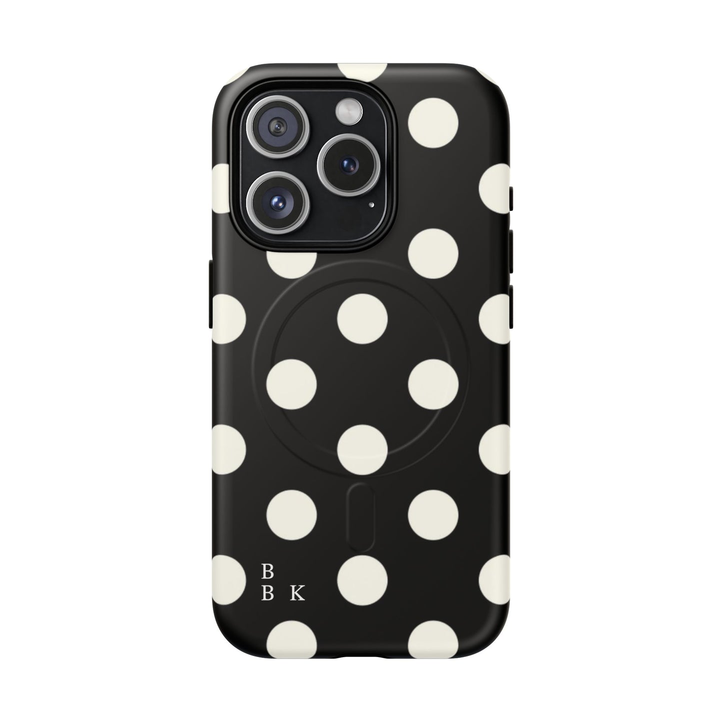 Polka Dot Tough Magnetic Phone Case — Black & White Protective MagSafe Case