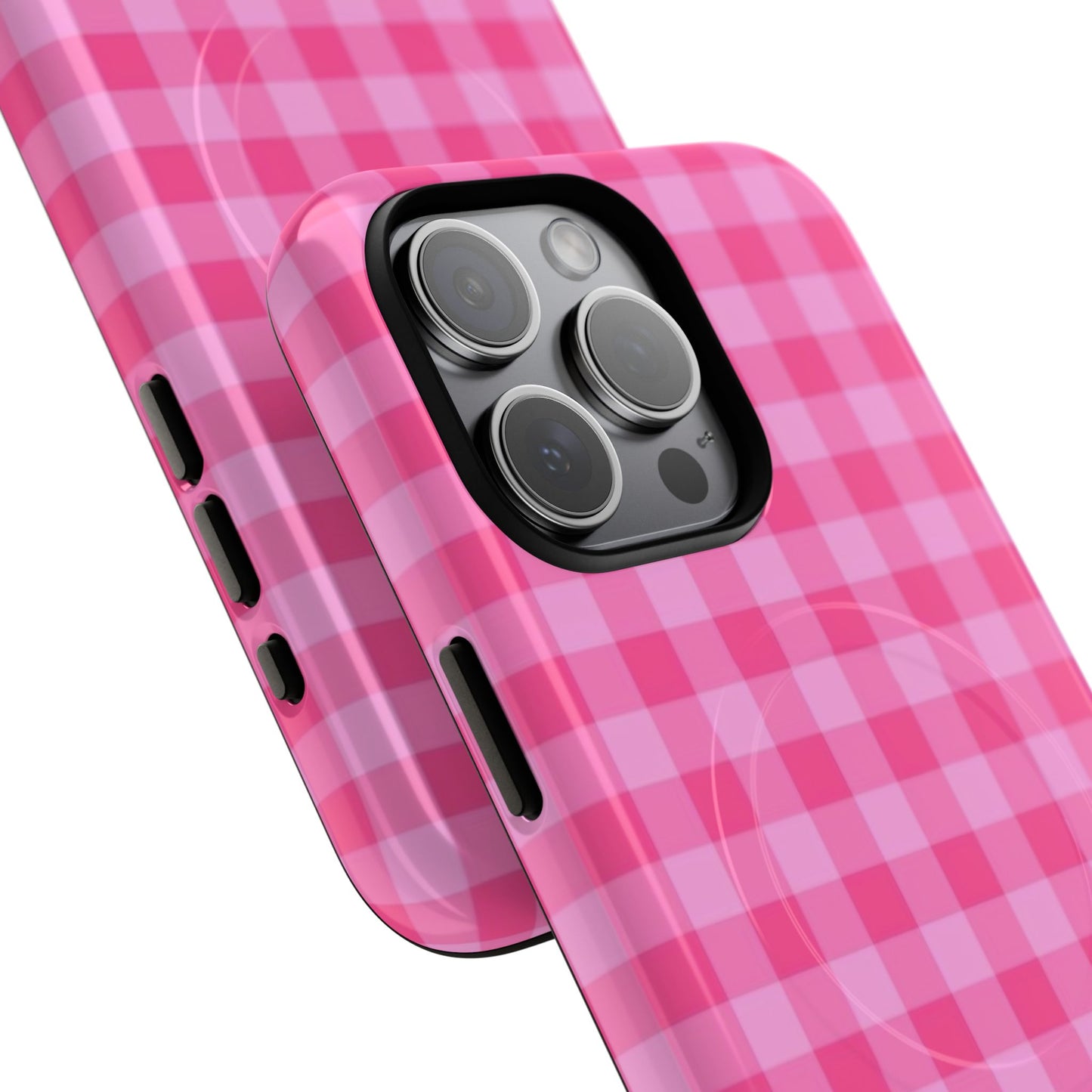 Pink Gingham Tough Magnetic Phone Case – Durable Checkered Design
