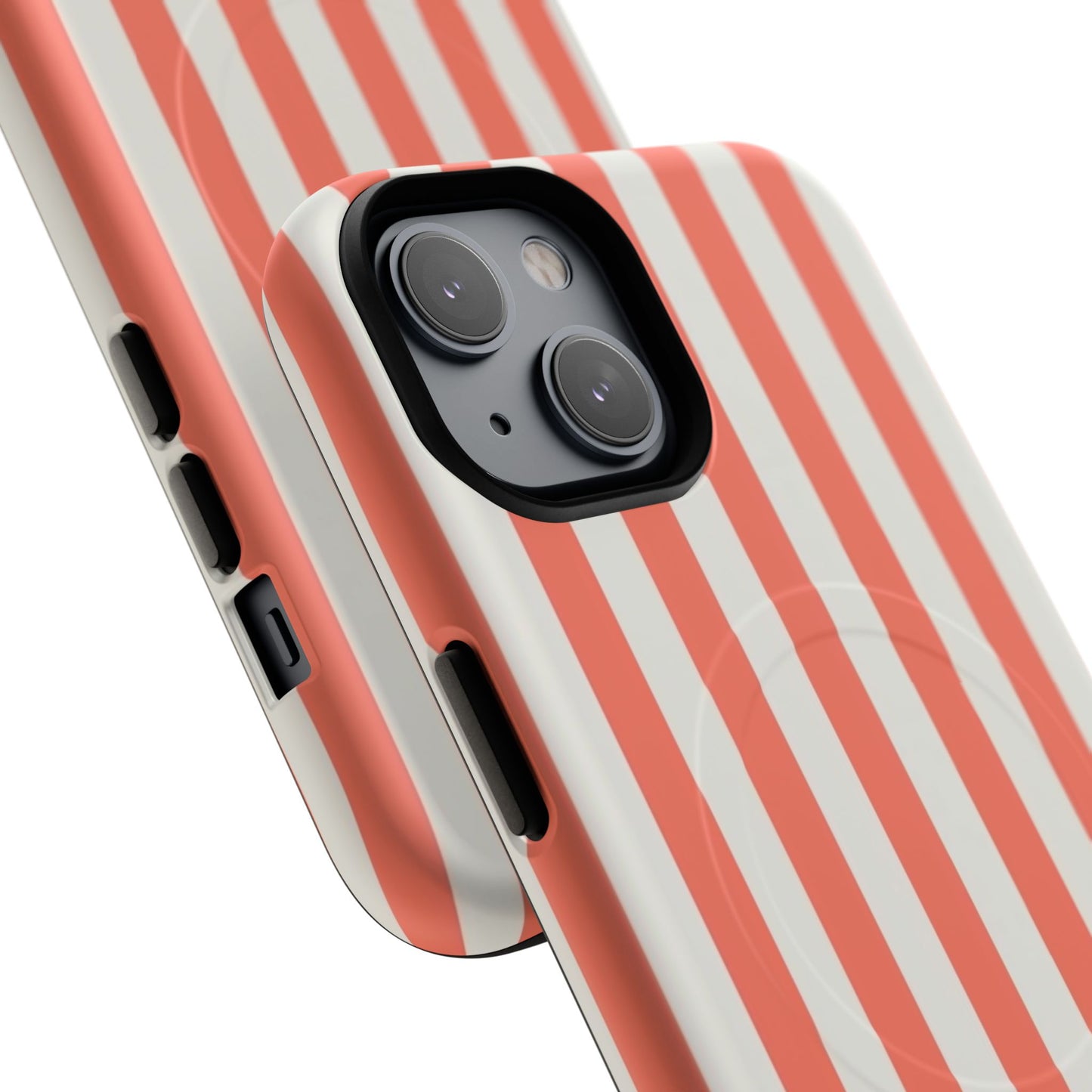 Striped Coral Magnetic Phone Case — Slim Protective Case with Vertical Red-White Stripes