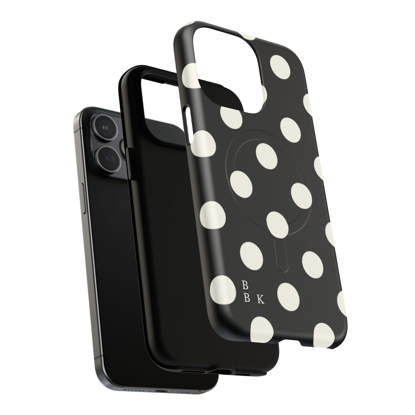 Polka Dot Tough Magnetic Phone Case — Black & White Protective MagSafe Case