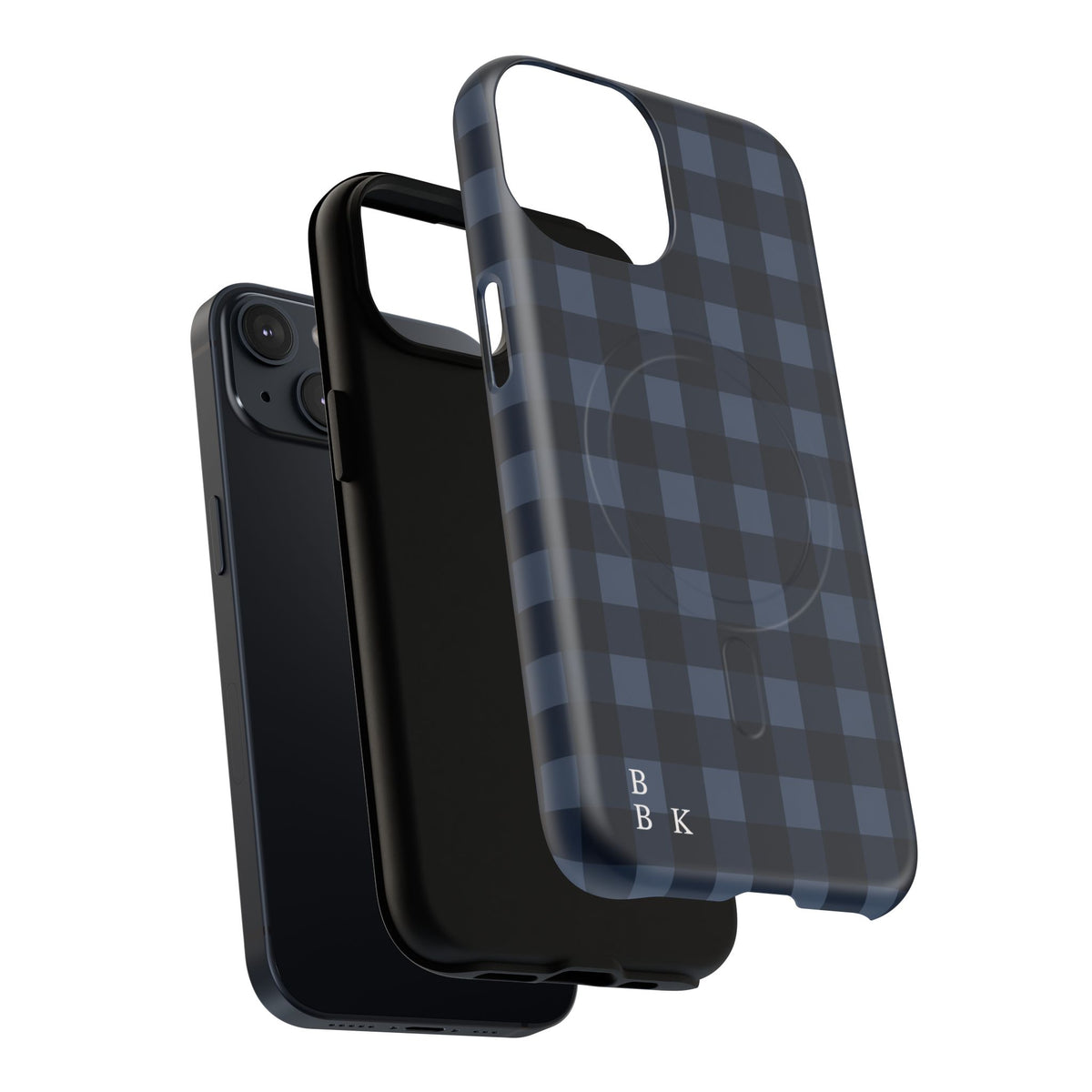 Plaid Magnetic Phone Case — Navy Buffalo Check Tough MagSafe-Compatible Case