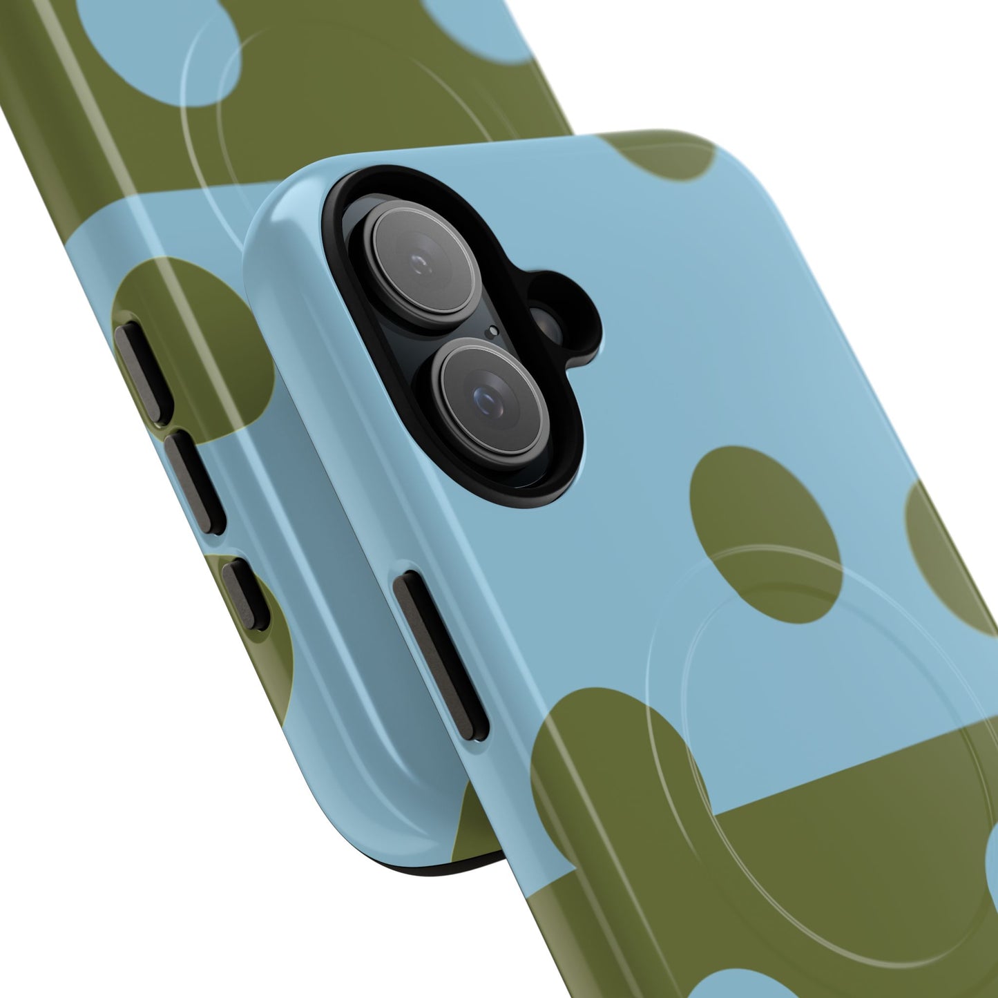 Polka Dot Magnetic Phone Case — Blue & Olive Protective Snap-On Cover