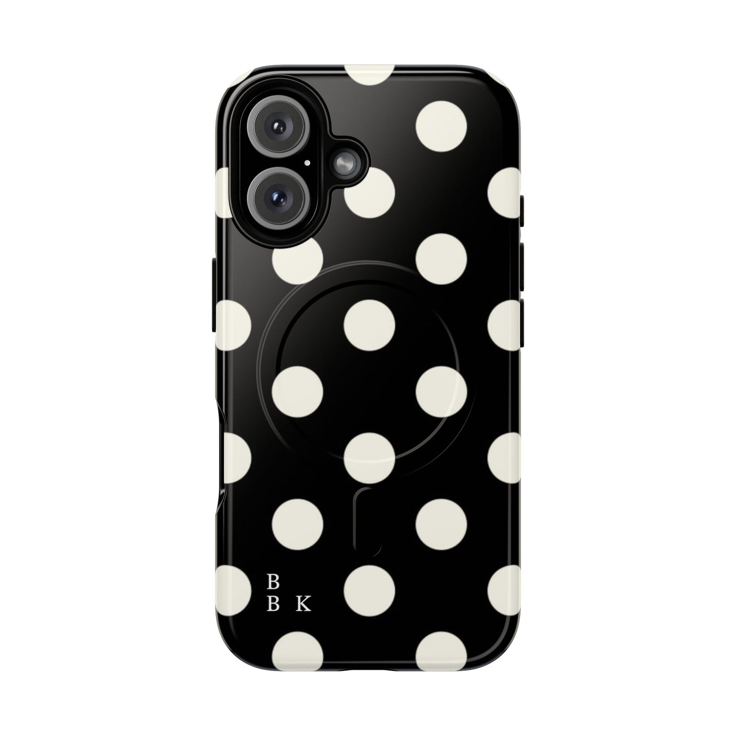 Polka Dot Tough Magnetic Phone Case — Black & White Protective MagSafe Case