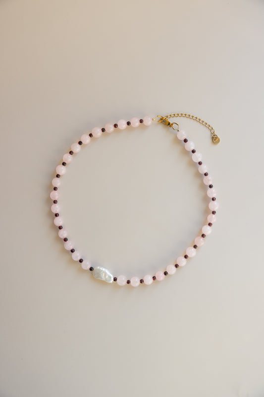 Rose Quartz and Garnet + Pearl Necklace