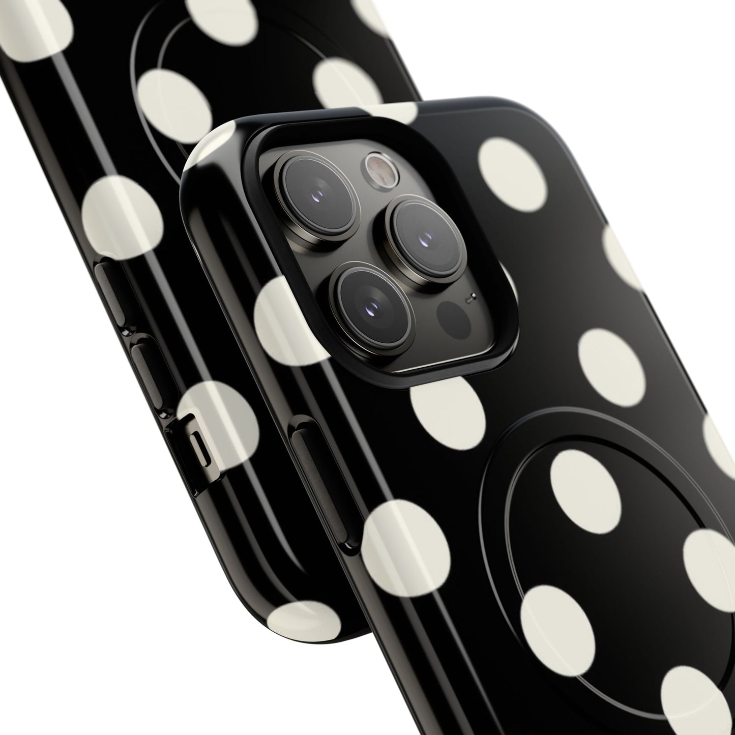 Polka Dot Tough Magnetic Phone Case — Black & White Protective MagSafe Case