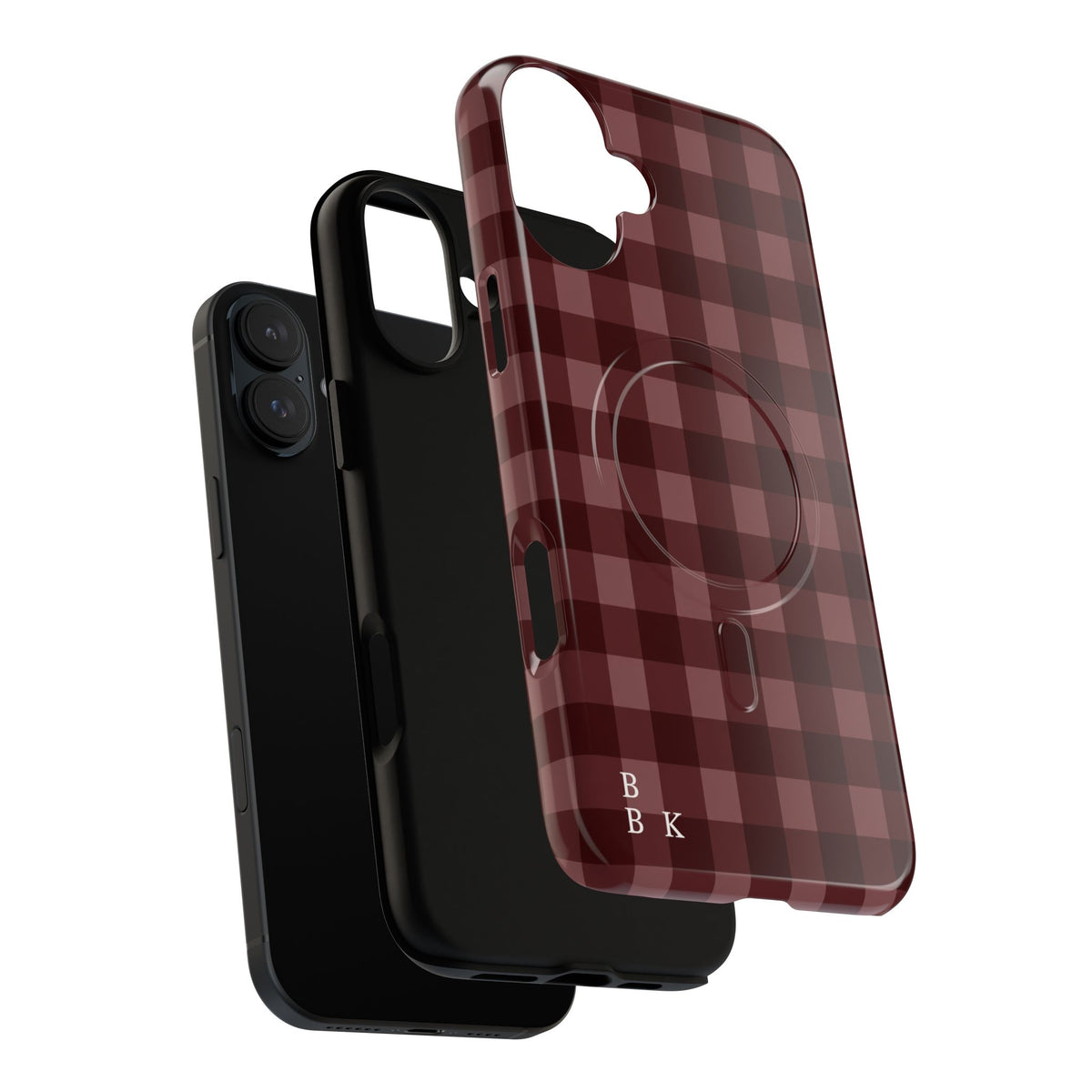 Plaid Magnetic Phone Case — Burgundy Buffalo Check Tough Protective Cover