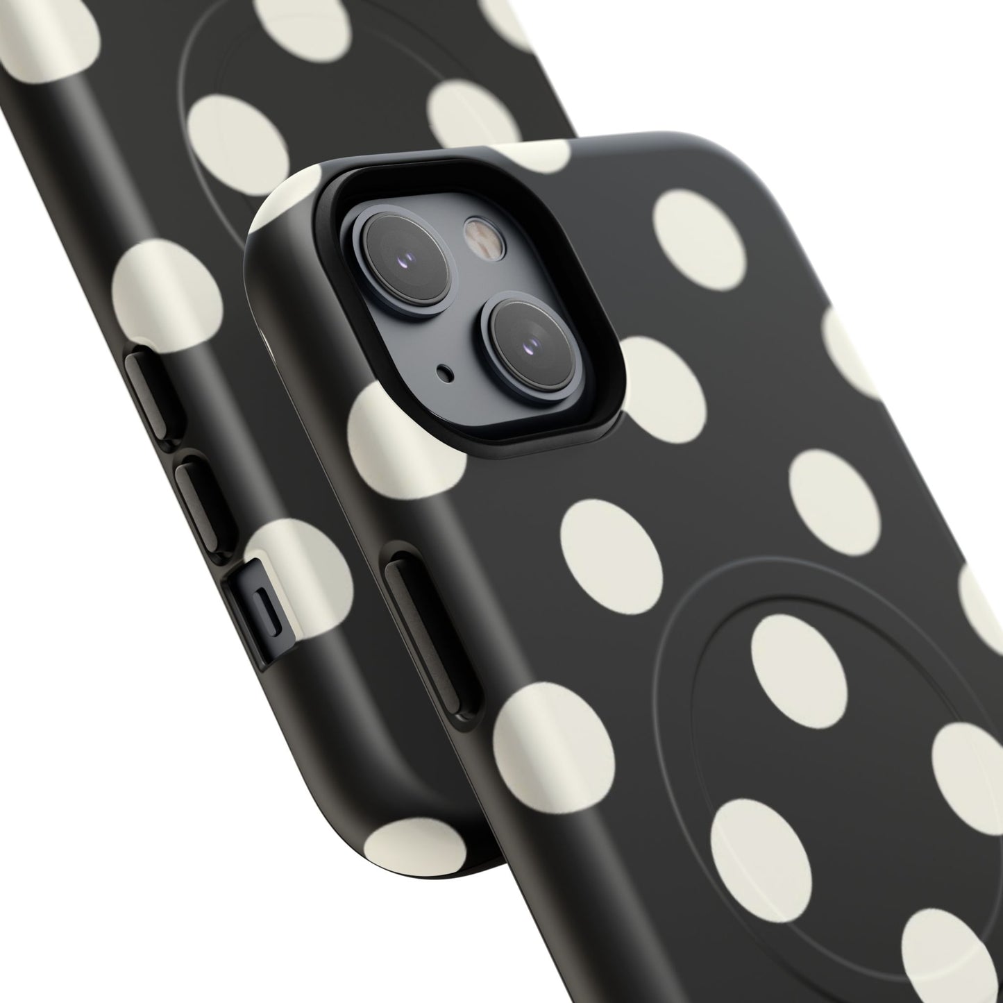 Polka Dot Tough Magnetic Phone Case — Black & White Protective MagSafe Case