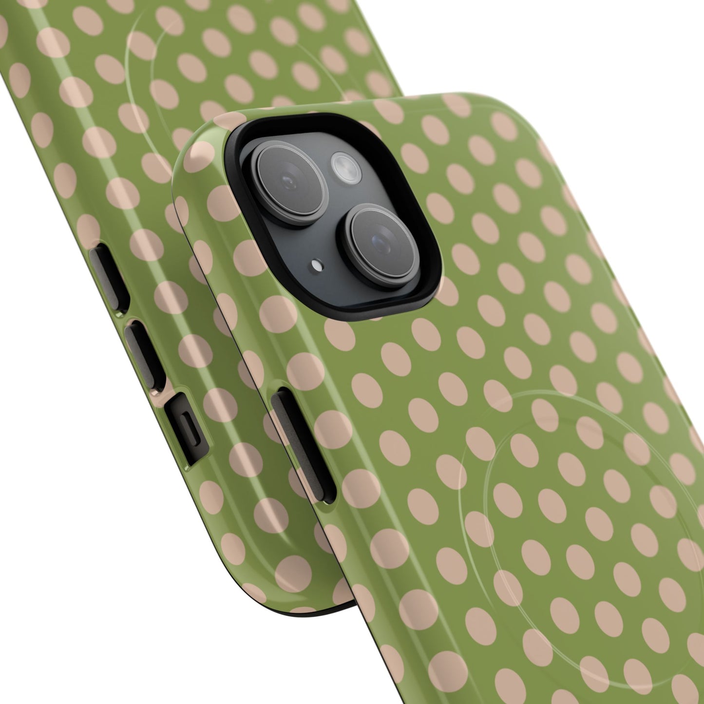 Polka Dot Magnetic Phone Case – Olive Green & Blush Dot Protective Cover