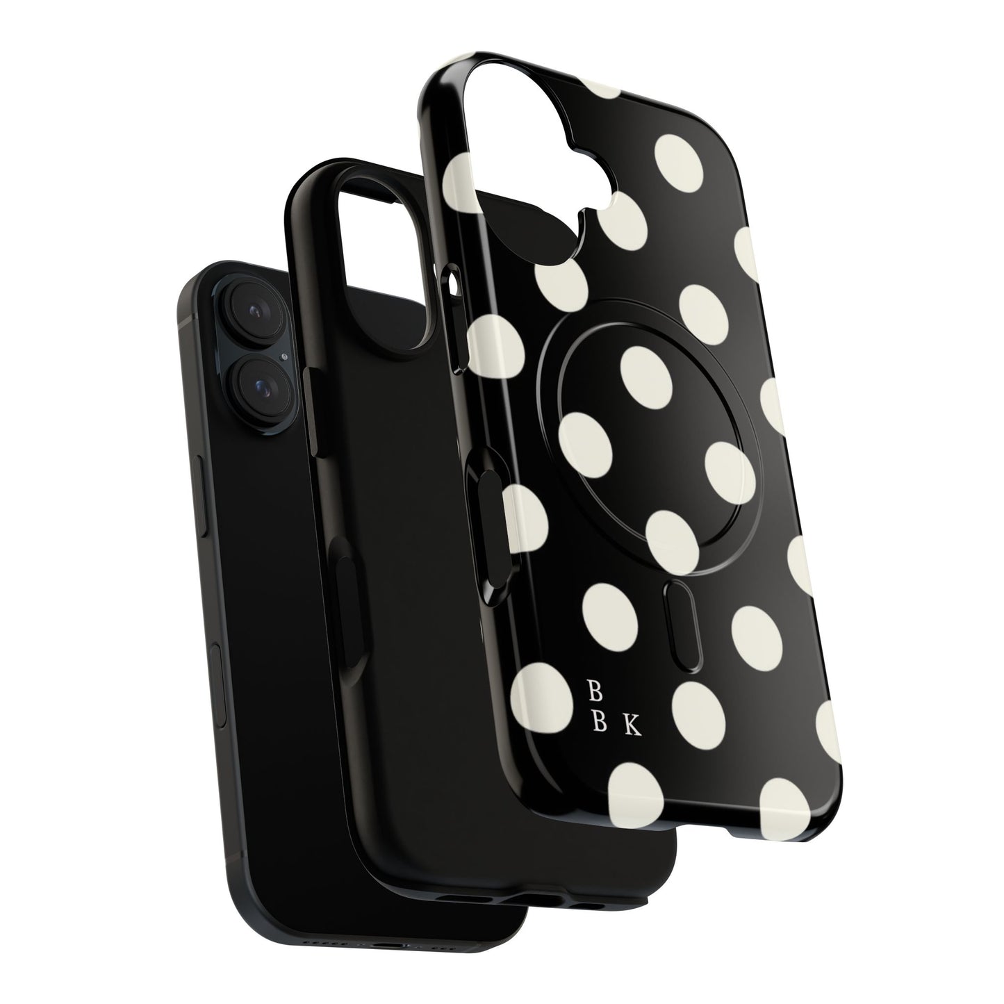 Polka Dot Tough Magnetic Phone Case — Black & White Protective MagSafe Case