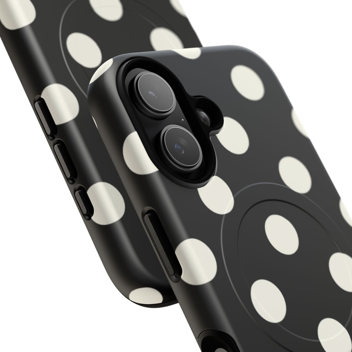 Polka Dot Tough Magnetic Phone Case — Black & White Protective MagSafe Case