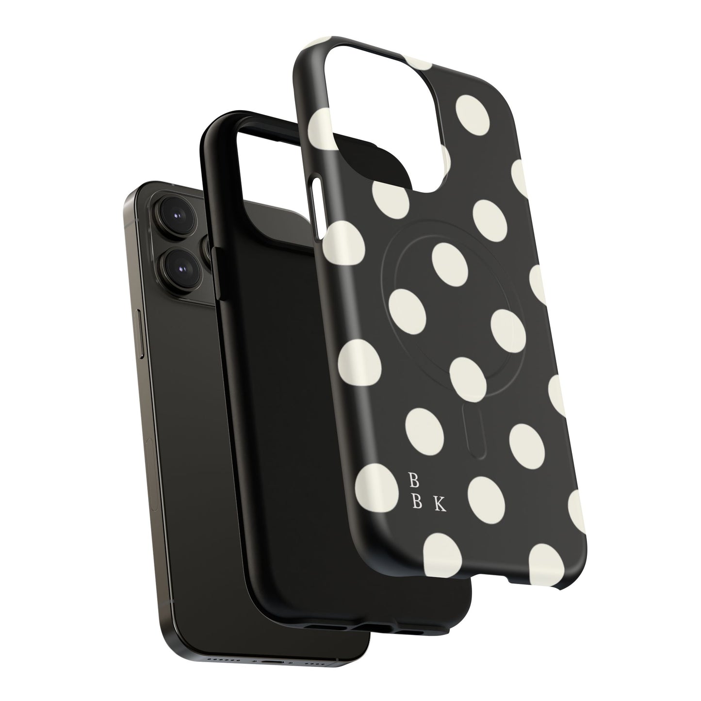 Polka Dot Tough Magnetic Phone Case — Black & White Protective MagSafe Case