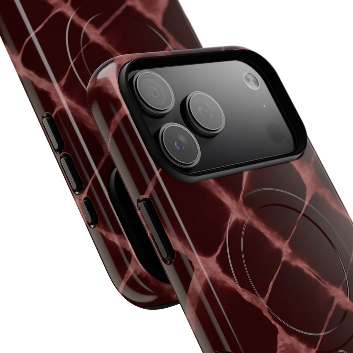 Magnetic Phone Case — Burgundy Marble Tough Protective Cover